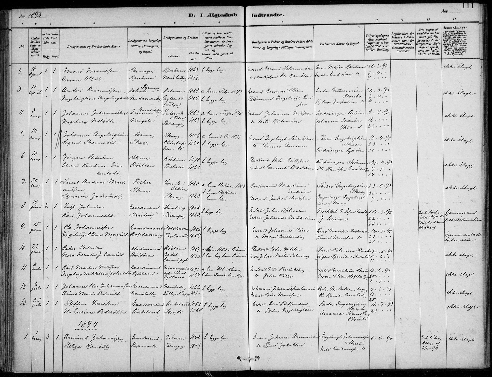 Sund sokneprestembete, AV/SAB-A-99930: Parish register (official) no. C  1, 1882-1899, p. 111