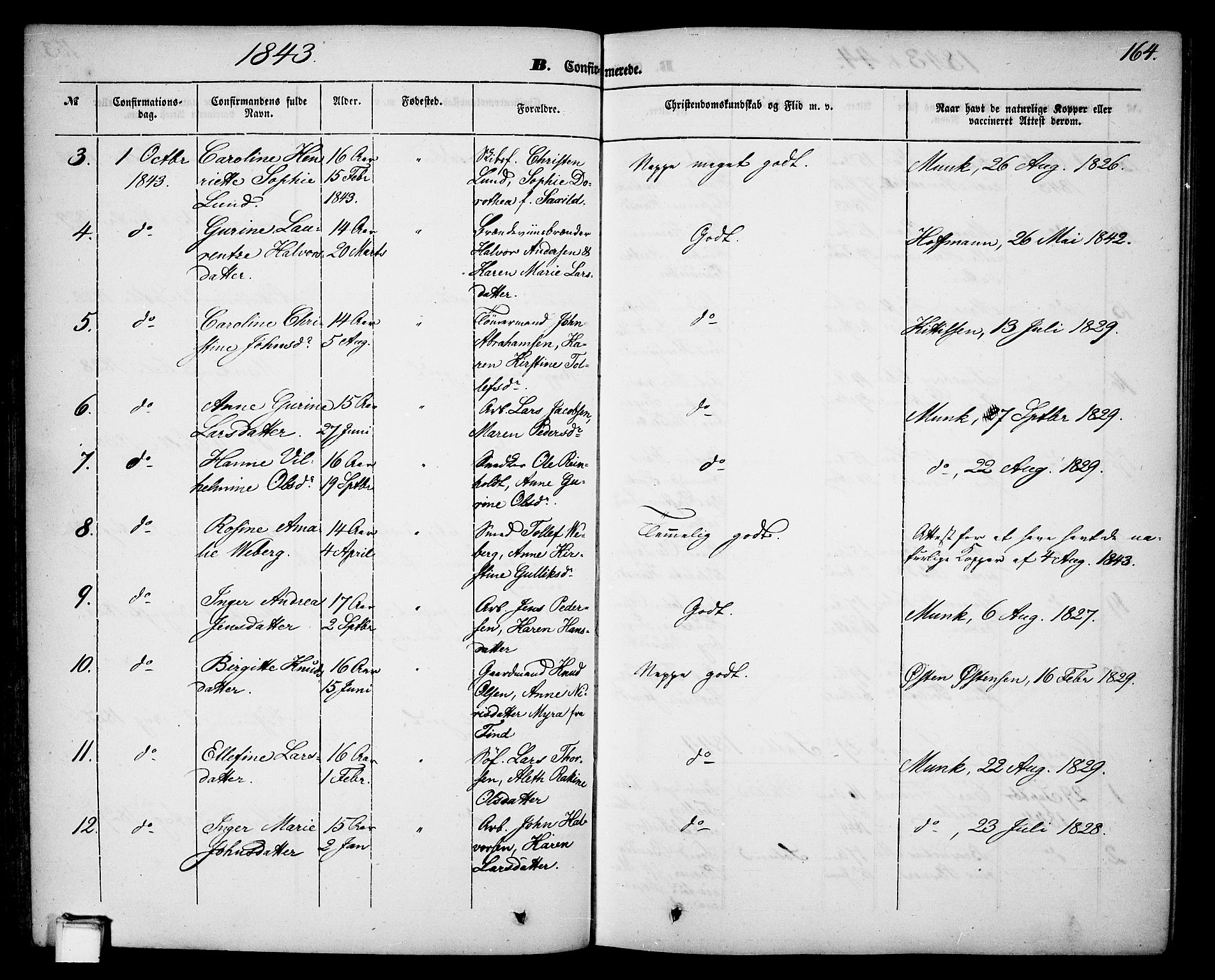Skien kirkebøker, SAKO/A-302/G/Ga/L0004: Parish register (copy) no. 4, 1843-1867, p. 164