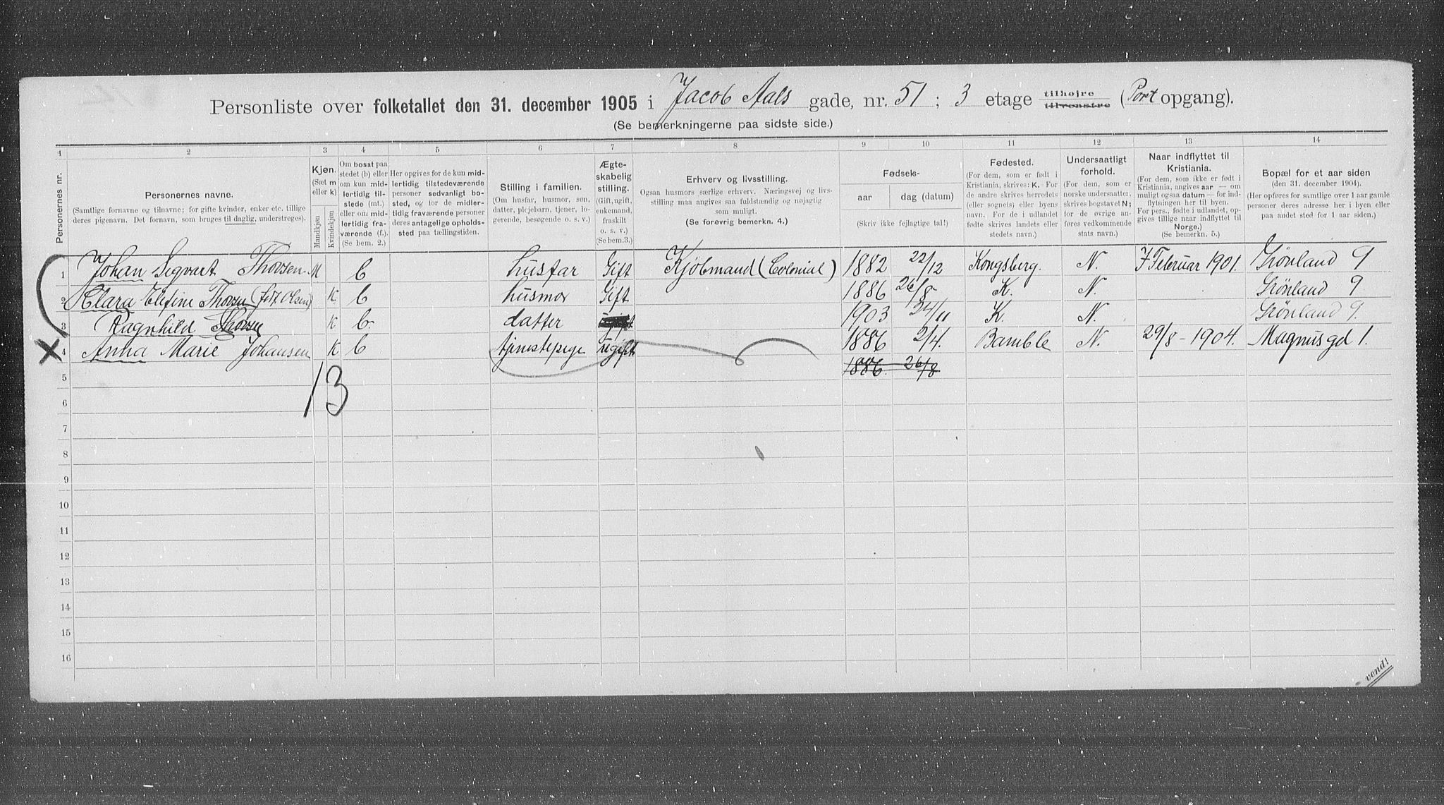 OBA, Municipal Census 1905 for Kristiania, 1905, p. 23870