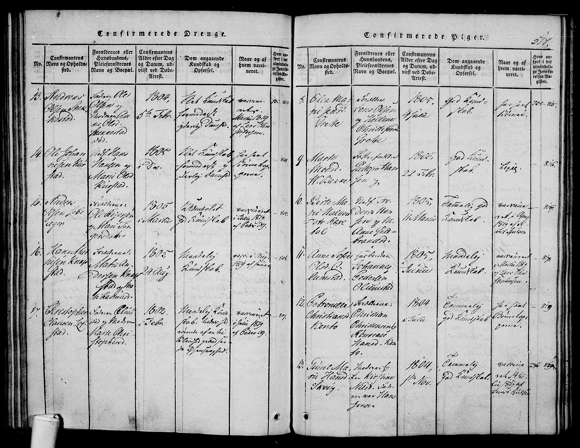 Våle kirkebøker, AV/SAKO-A-334/F/Fa/L0007: Parish register (official) no. I 7, 1814-1824, p. 516-517