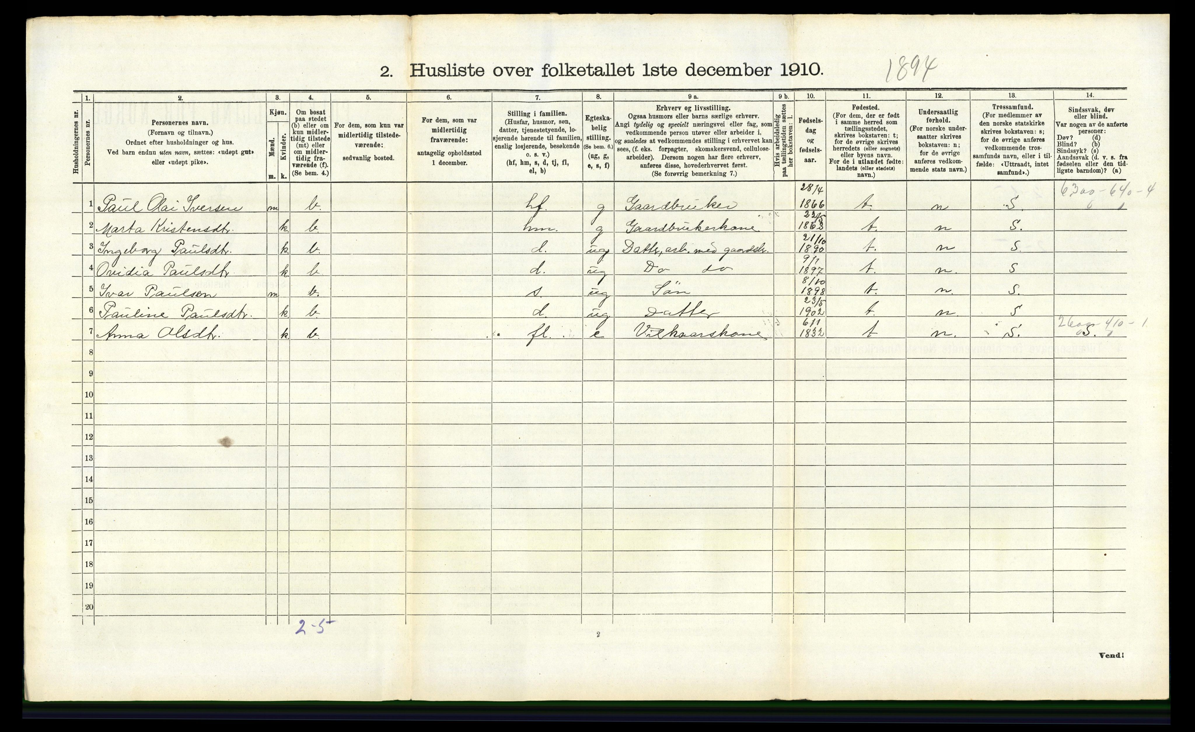 RA, 1910 census for Tysnes, 1910, p. 217