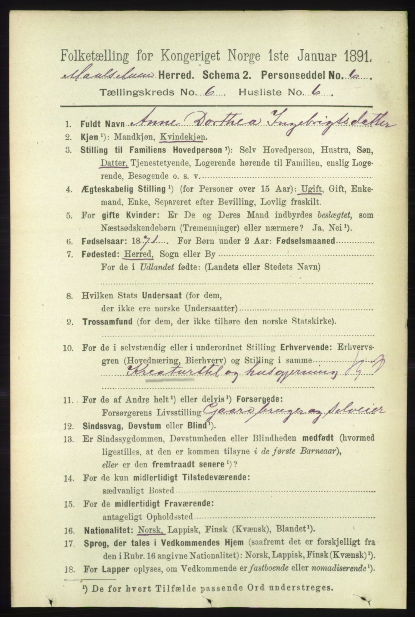RA, 1891 census for 1924 Målselv, 1891, p. 2077