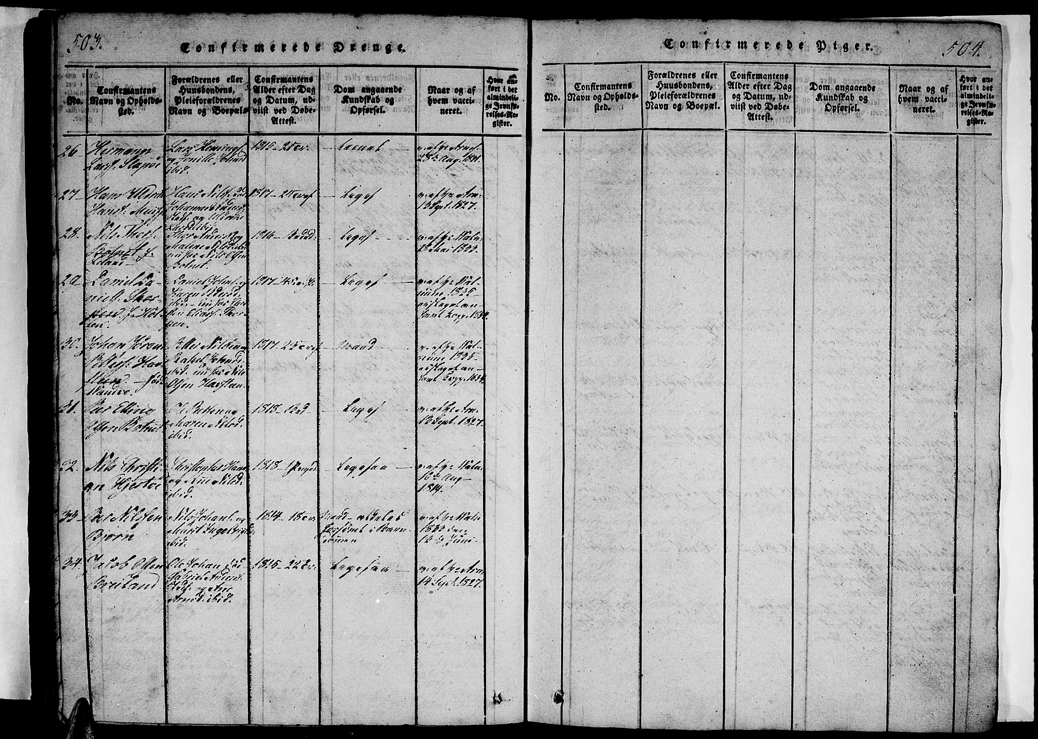 Ministerialprotokoller, klokkerbøker og fødselsregistre - Nordland, AV/SAT-A-1459/834/L0510: Parish register (copy) no. 834C01, 1820-1847, p. 503-504