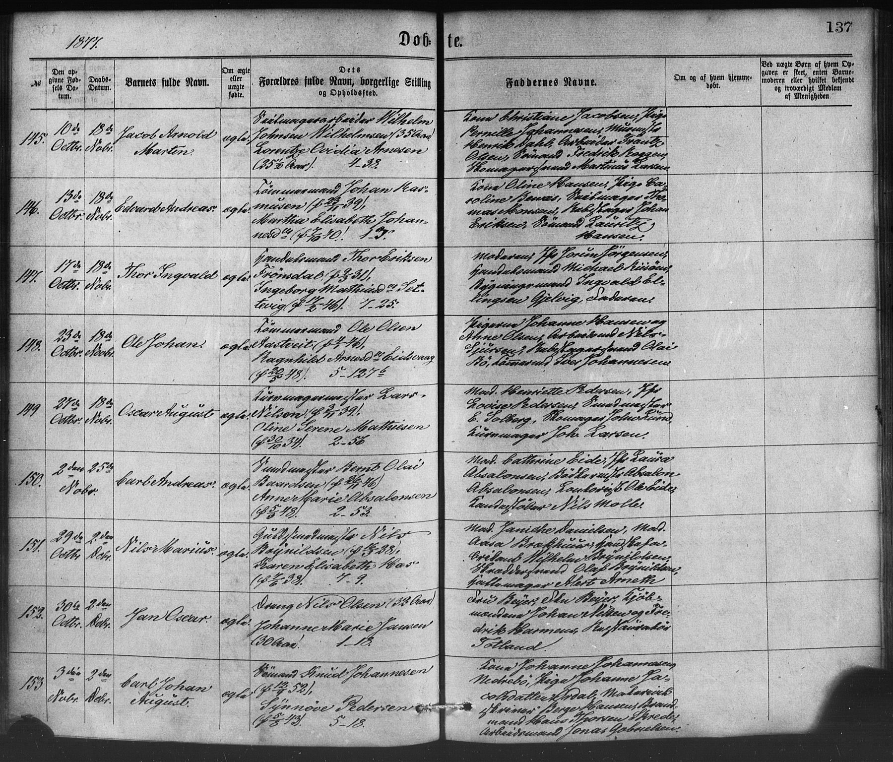 Nykirken Sokneprestembete, SAB/A-77101/H/Haa/L0016: Parish register (official) no. B 3, 1870-1884, p. 137