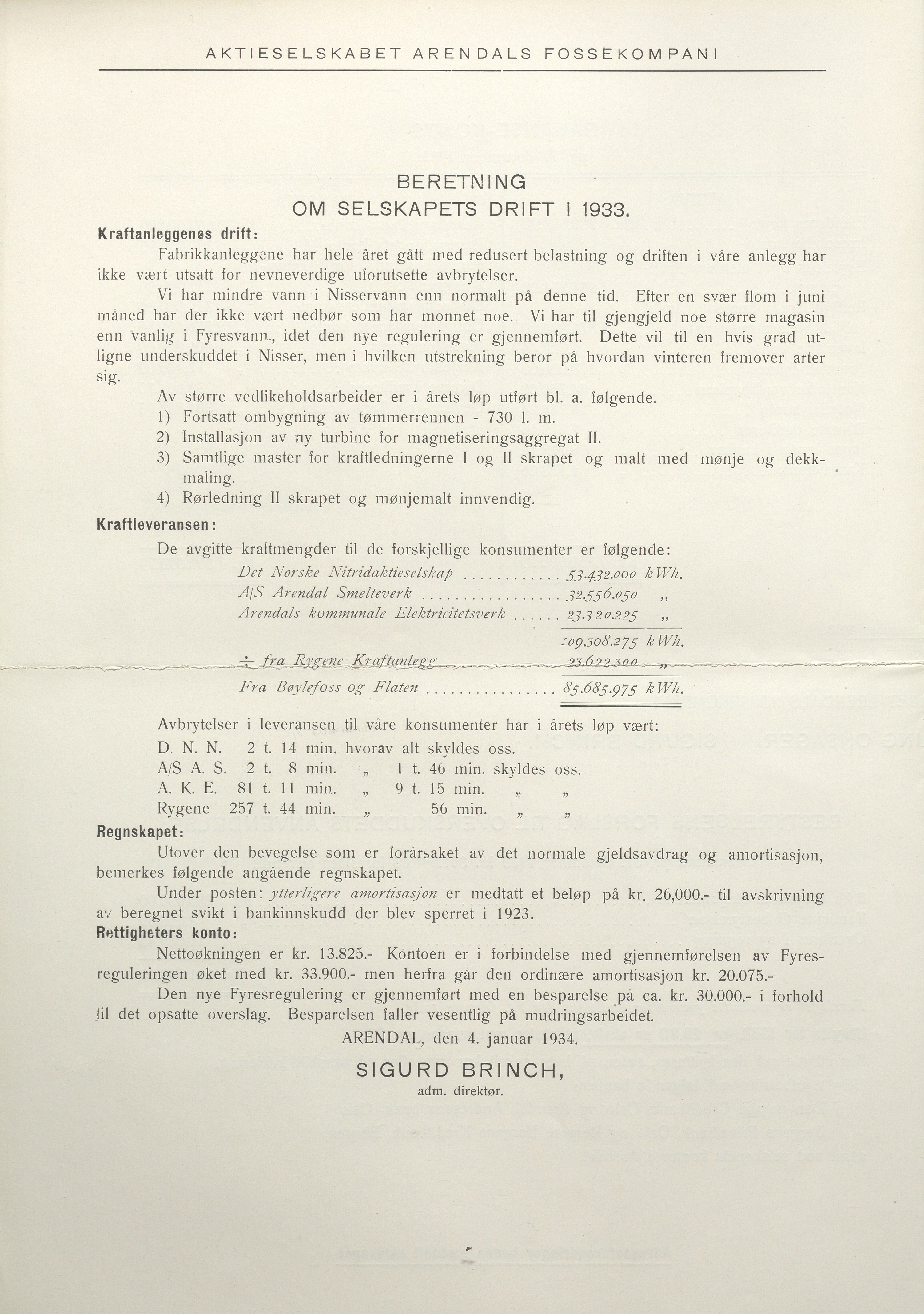 Arendals Fossekompani, AAKS/PA-2413/X/X01/L0001/0009: Beretninger, regnskap, balansekonto, gevinst- og tapskonto / Årsberetning og regnskap 1928 - 1935, 1928-1935, p. 18