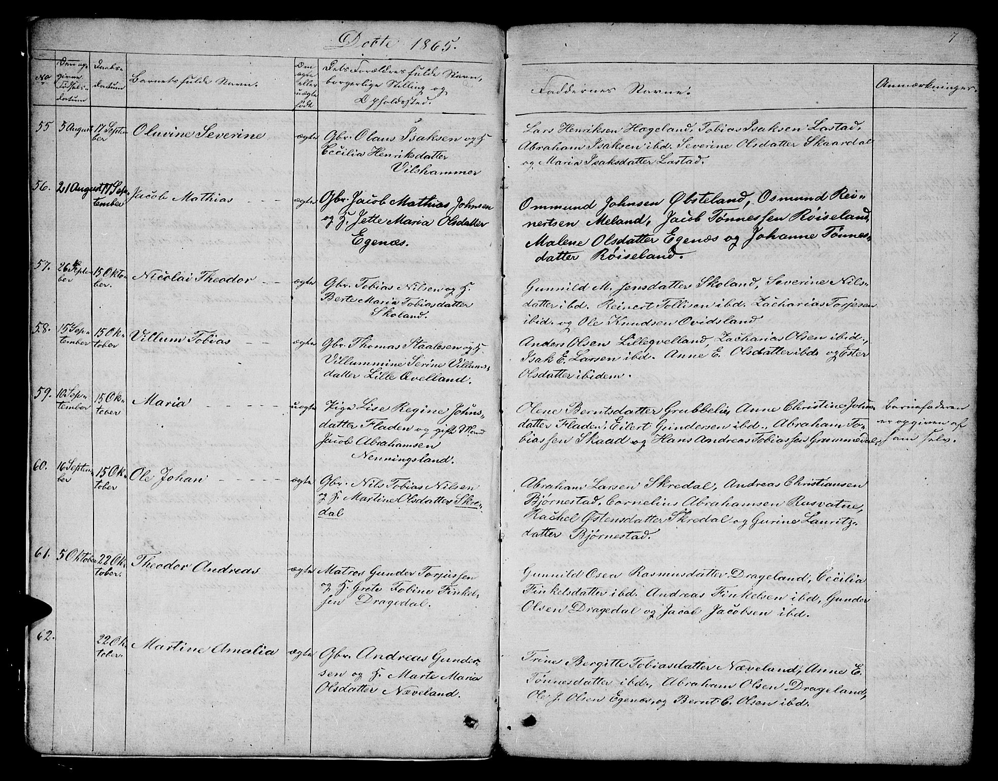 Lyngdal sokneprestkontor, AV/SAK-1111-0029/F/Fb/Fbc/L0003: Parish register (copy) no. B 3, 1865-1878, p. 7