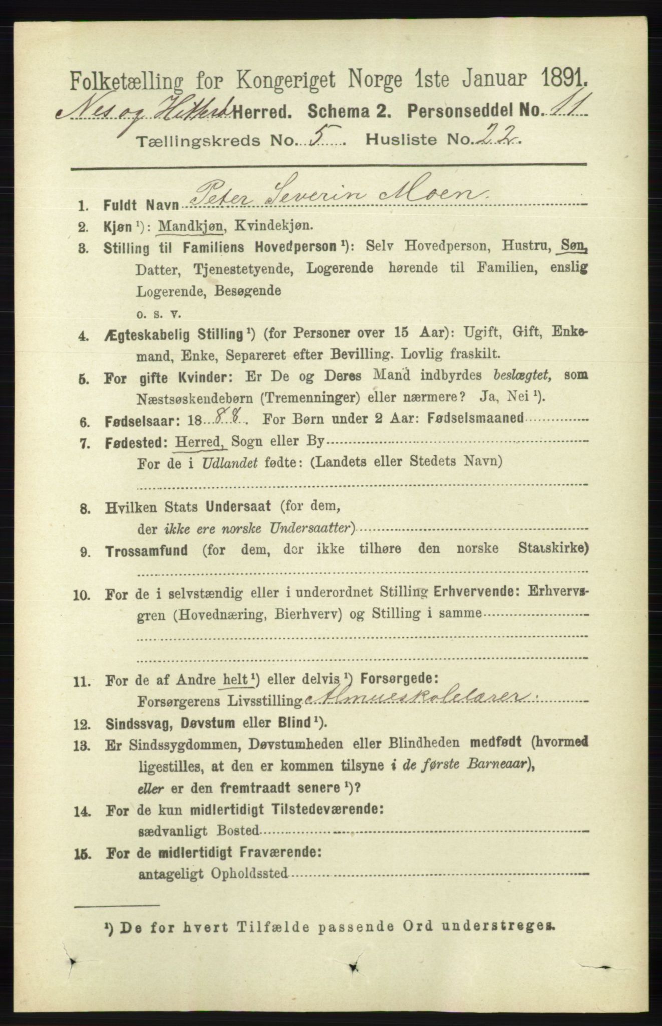 RA, 1891 census for 1043 Hidra og Nes, 1891, p. 1961