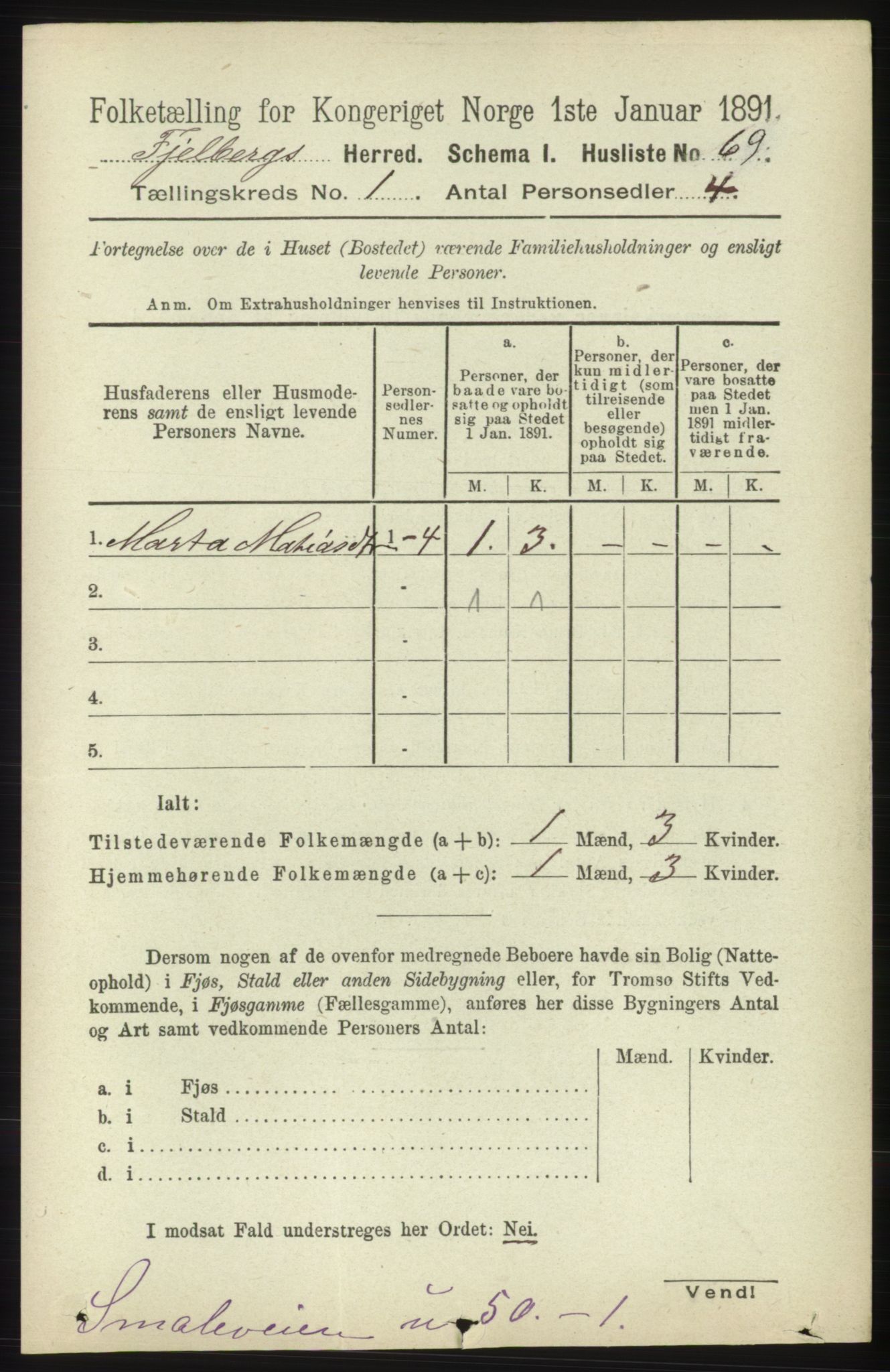 RA, 1891 census for 1213 Fjelberg, 1891, p. 98