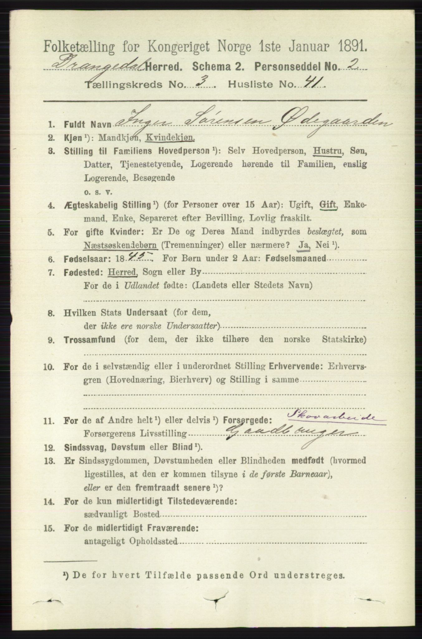 RA, 1891 census for 0817 Drangedal, 1891, p. 1120