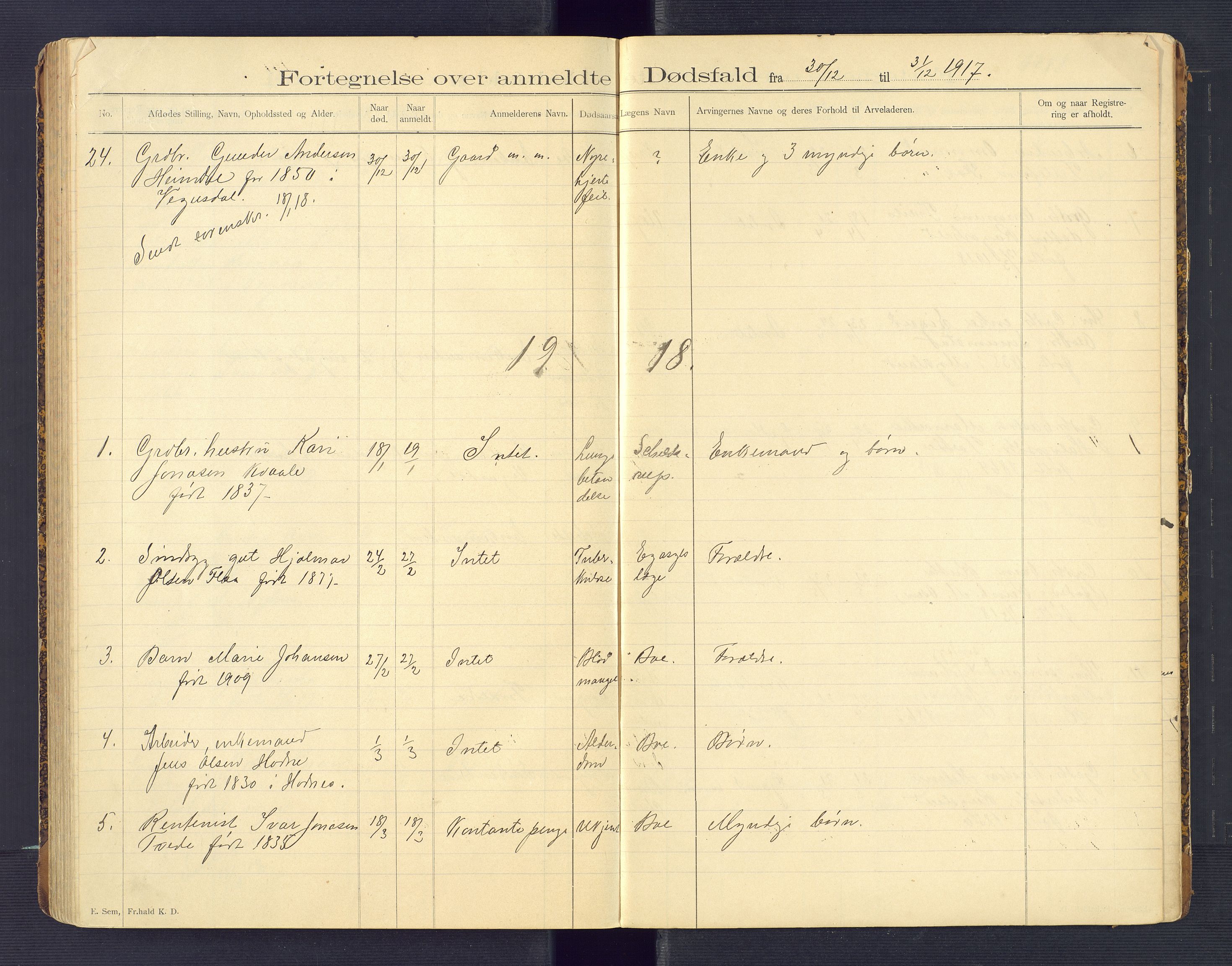 Birkenes lensmannskontor, AV/SAK-1241-0004/F/Fe/L0001/0001: Dødsfallsprotokoller / Dødsfallsprotokoll, 1898-1920