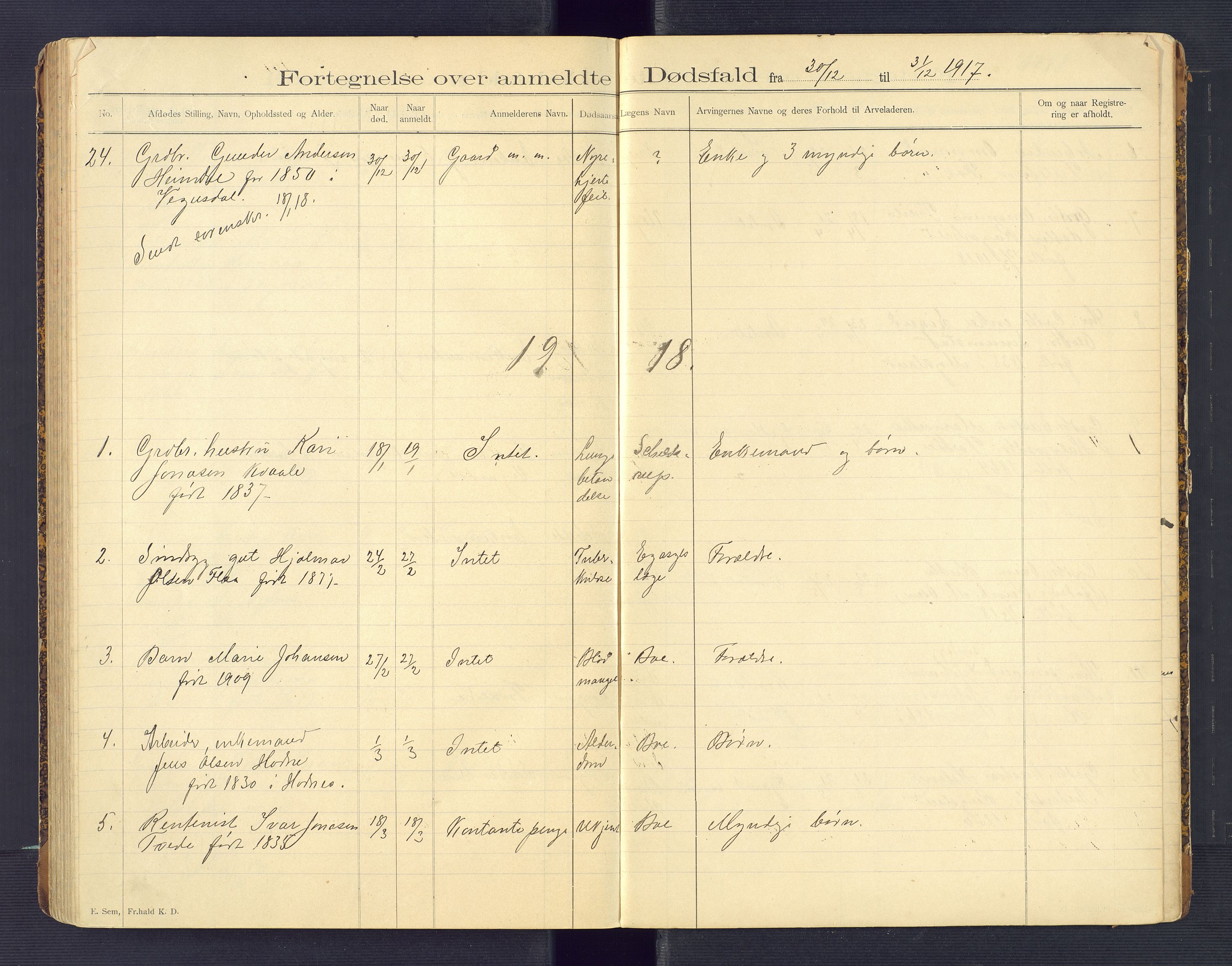 Birkenes lensmannskontor, SAK/1241-0004/F/Fe/L0001/0001: Dødsfallsprotokoller / Dødsfallsprotokoll, 1898-1920