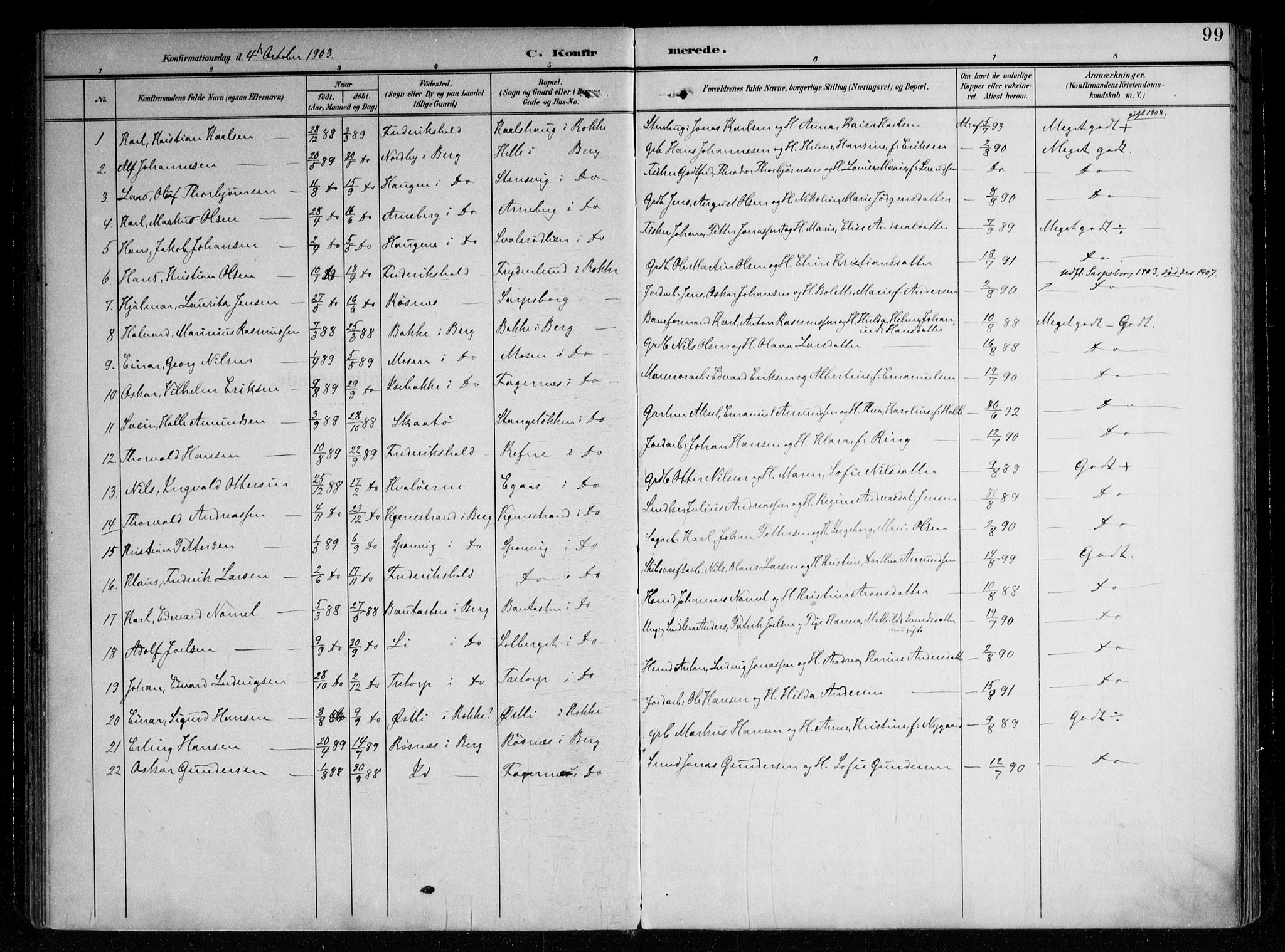 Berg prestekontor Kirkebøker, AV/SAO-A-10902/F/Fa/L0008: Parish register (official) no. I 8, 1902-1920, p. 99