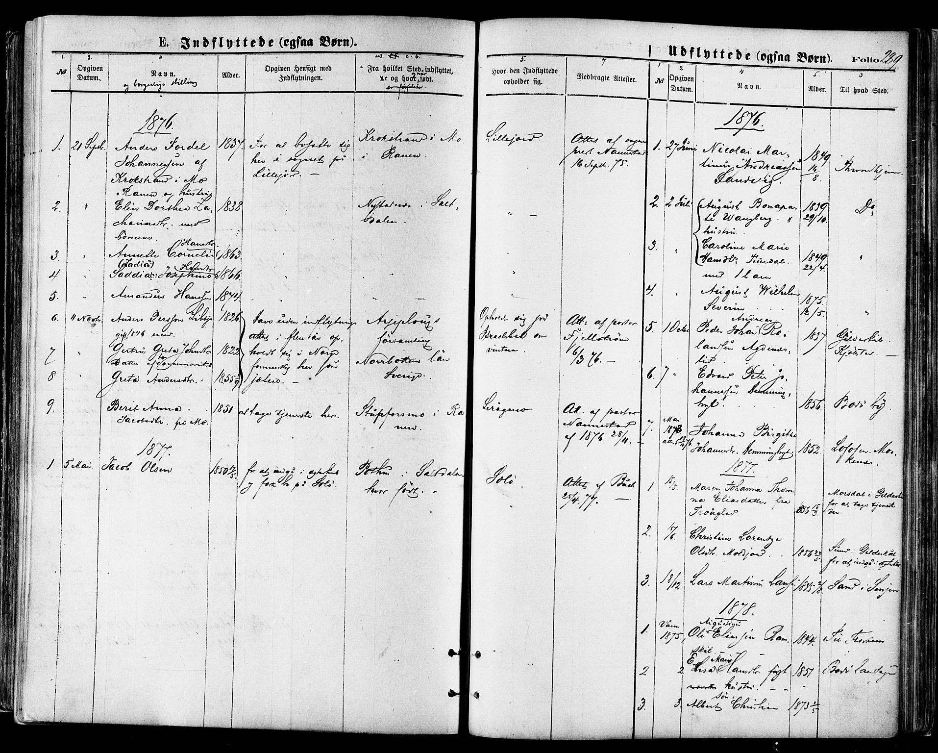 Ministerialprotokoller, klokkerbøker og fødselsregistre - Nordland, SAT/A-1459/846/L0645: Parish register (official) no. 846A03, 1872-1886, p. 289