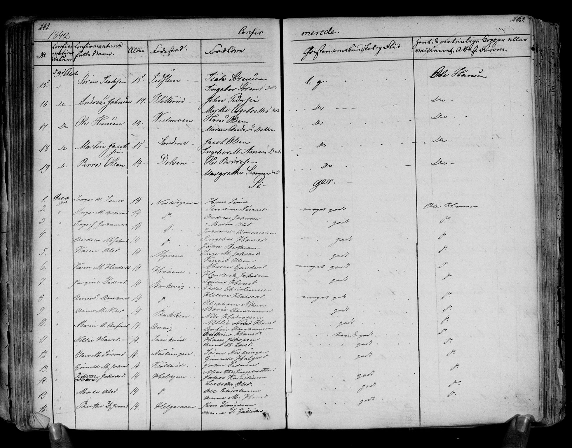 Brunlanes kirkebøker, AV/SAKO-A-342/F/Fa/L0003: Parish register (official) no. I 3, 1834-1845, p. 262-263