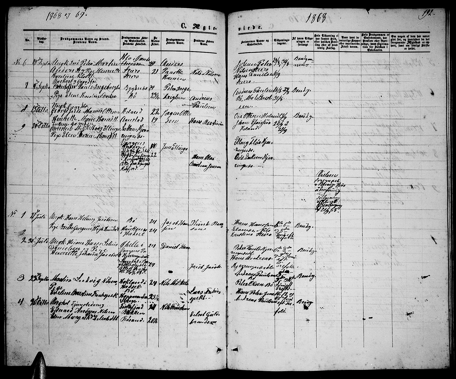 Ministerialprotokoller, klokkerbøker og fødselsregistre - Nordland, AV/SAT-A-1459/895/L1381: Parish register (copy) no. 895C03, 1864-1885, p. 192