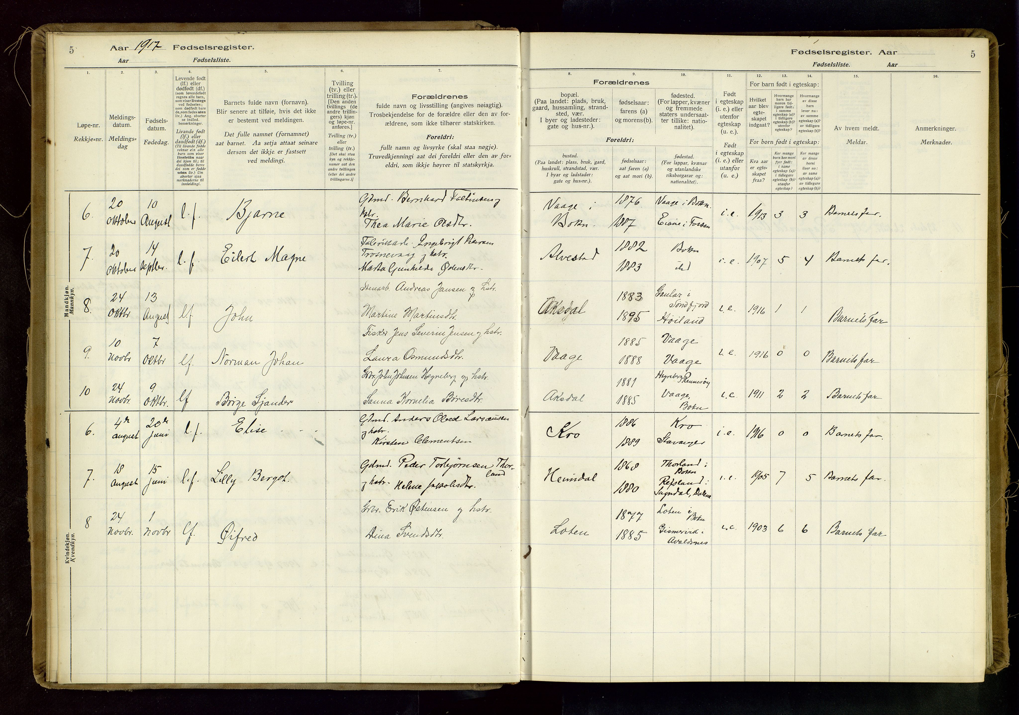 Tysvær sokneprestkontor, AV/SAST-A -101864/I/Id/L0003: Birth register no. 3, 1916-1982, p. 5