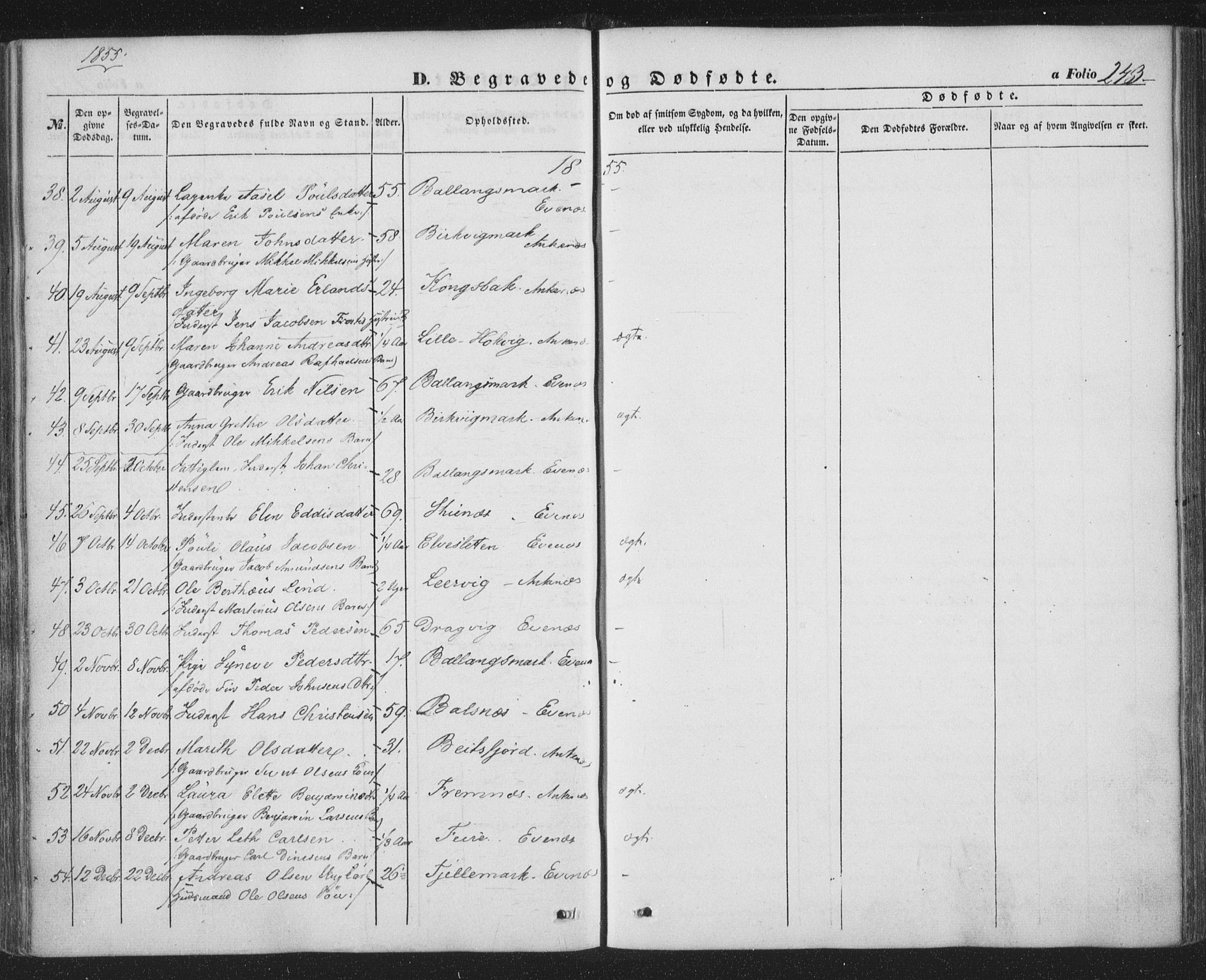 Ministerialprotokoller, klokkerbøker og fødselsregistre - Nordland, AV/SAT-A-1459/863/L0895: Parish register (official) no. 863A07, 1851-1860, p. 243