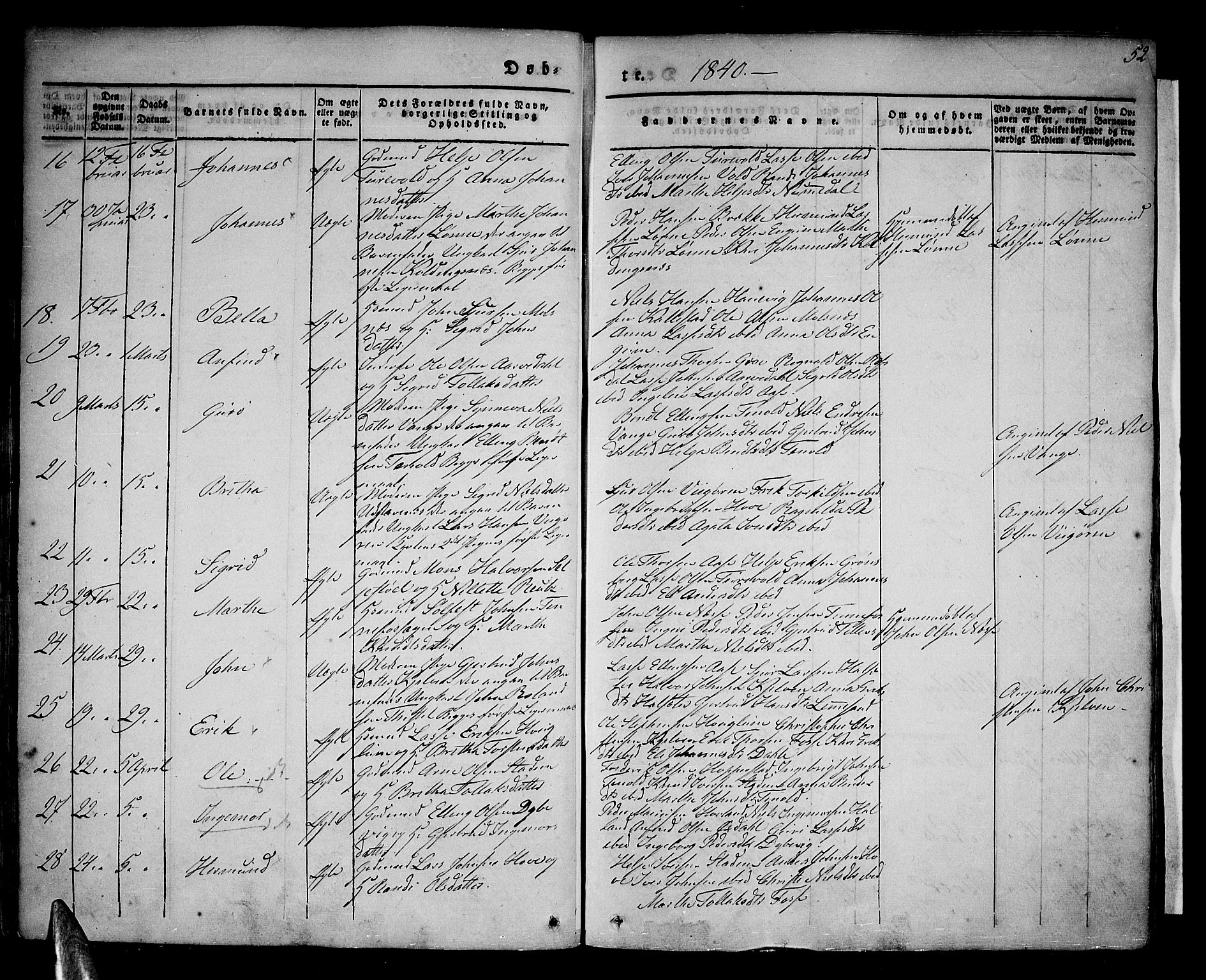 Vik sokneprestembete, AV/SAB-A-81501/H/Haa/Haaa/L0007: Parish register (official) no. A 7, 1831-1845, p. 52