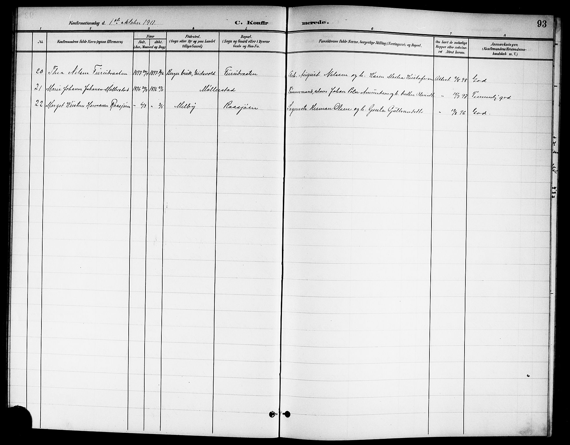 Nannestad prestekontor Kirkebøker, SAO/A-10414a/G/Ga/L0002: Parish register (copy) no. I 2, 1901-1913, p. 93