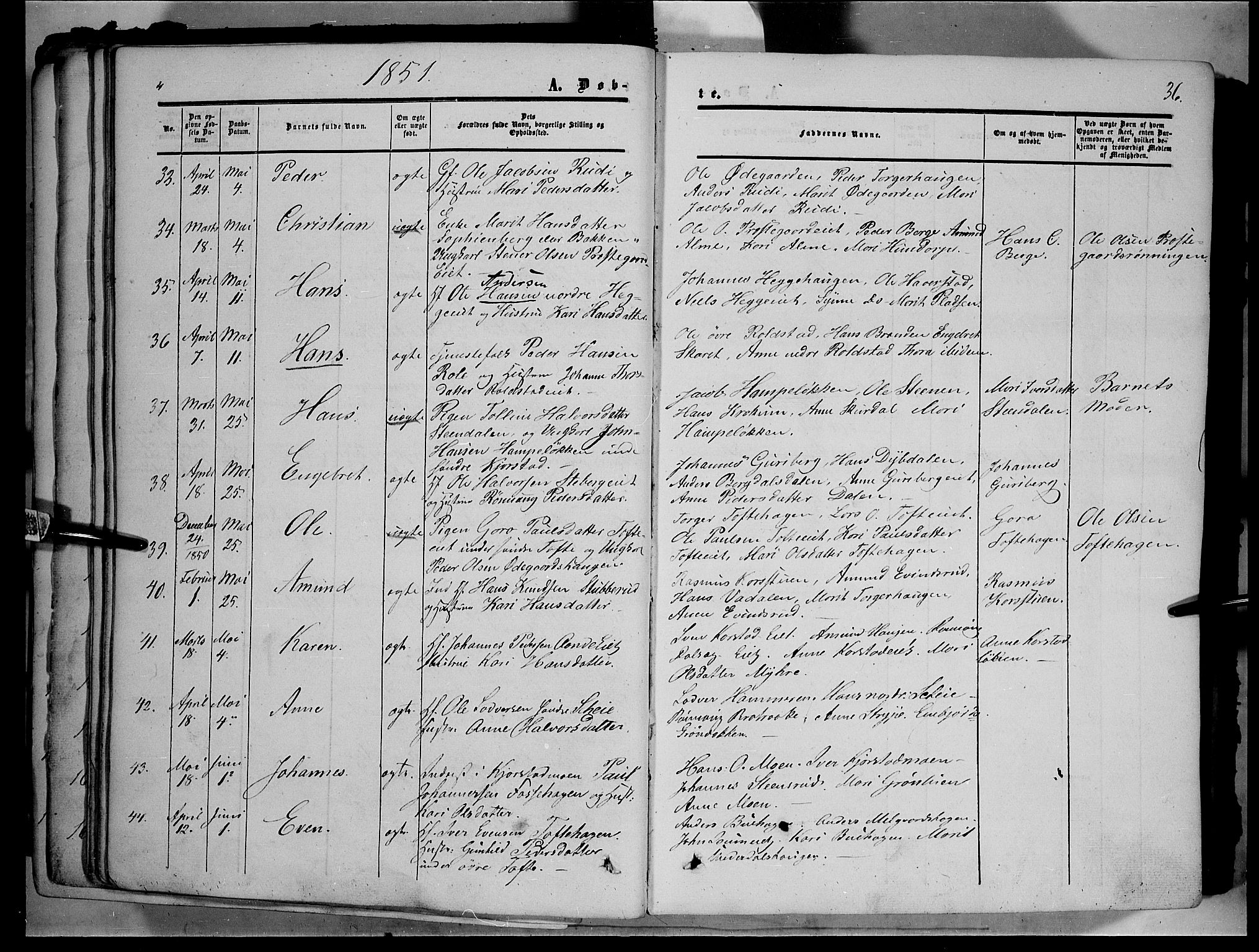 Sør-Fron prestekontor, AV/SAH-PREST-010/H/Ha/Haa/L0001: Parish register (official) no. 1, 1849-1863, p. 36