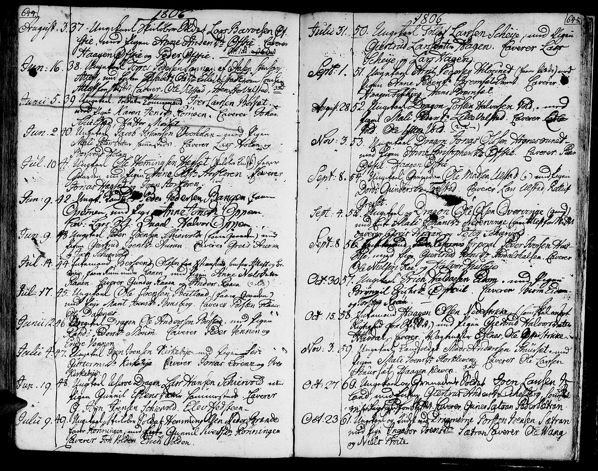 Ministerialprotokoller, klokkerbøker og fødselsregistre - Nord-Trøndelag, SAT/A-1458/709/L0060: Parish register (official) no. 709A07, 1797-1815, p. 644-645