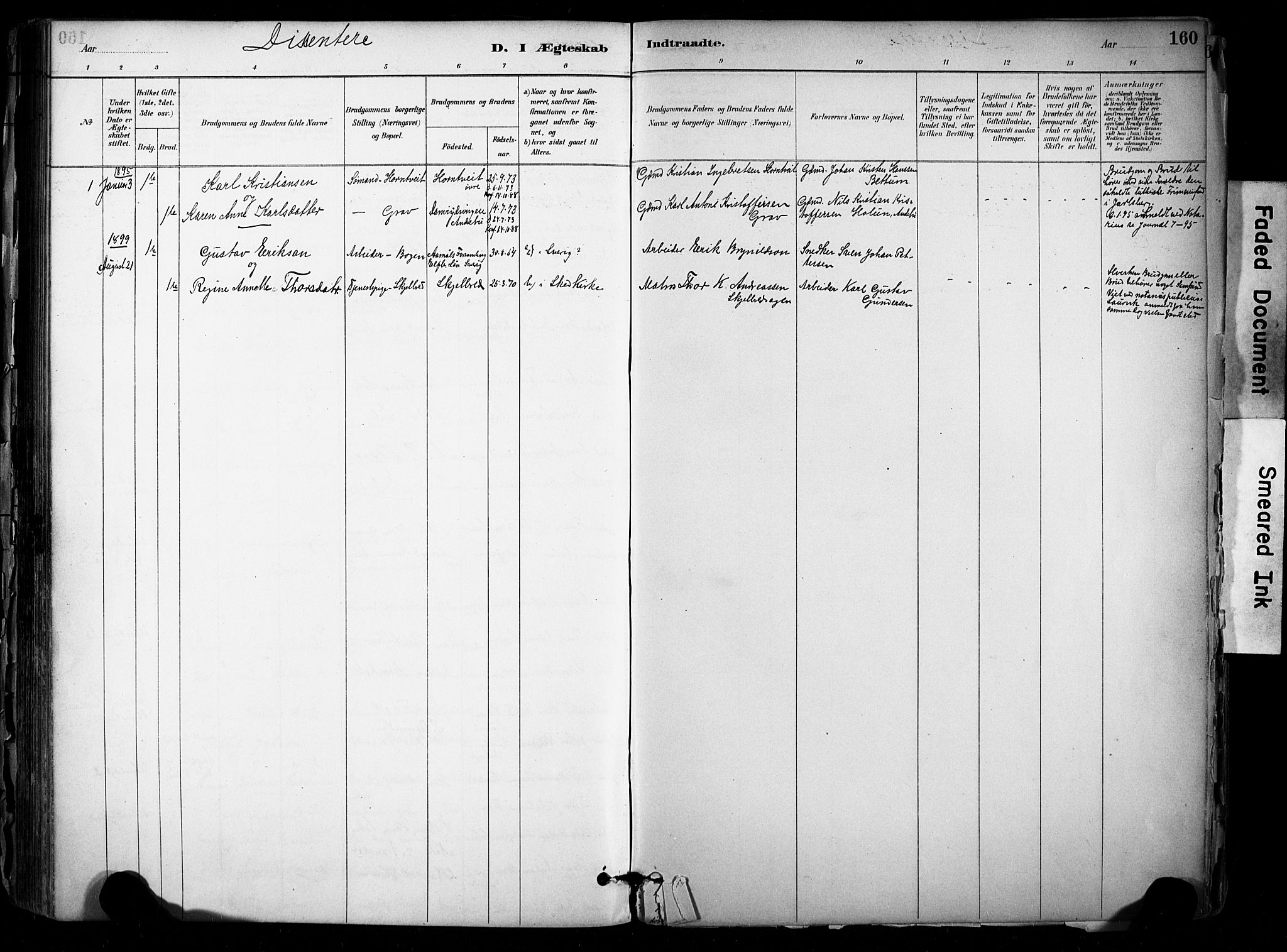 Stokke kirkebøker, SAKO/A-320/F/Fb/L0001: Parish register (official) no. II 1, 1884-1910, p. 160