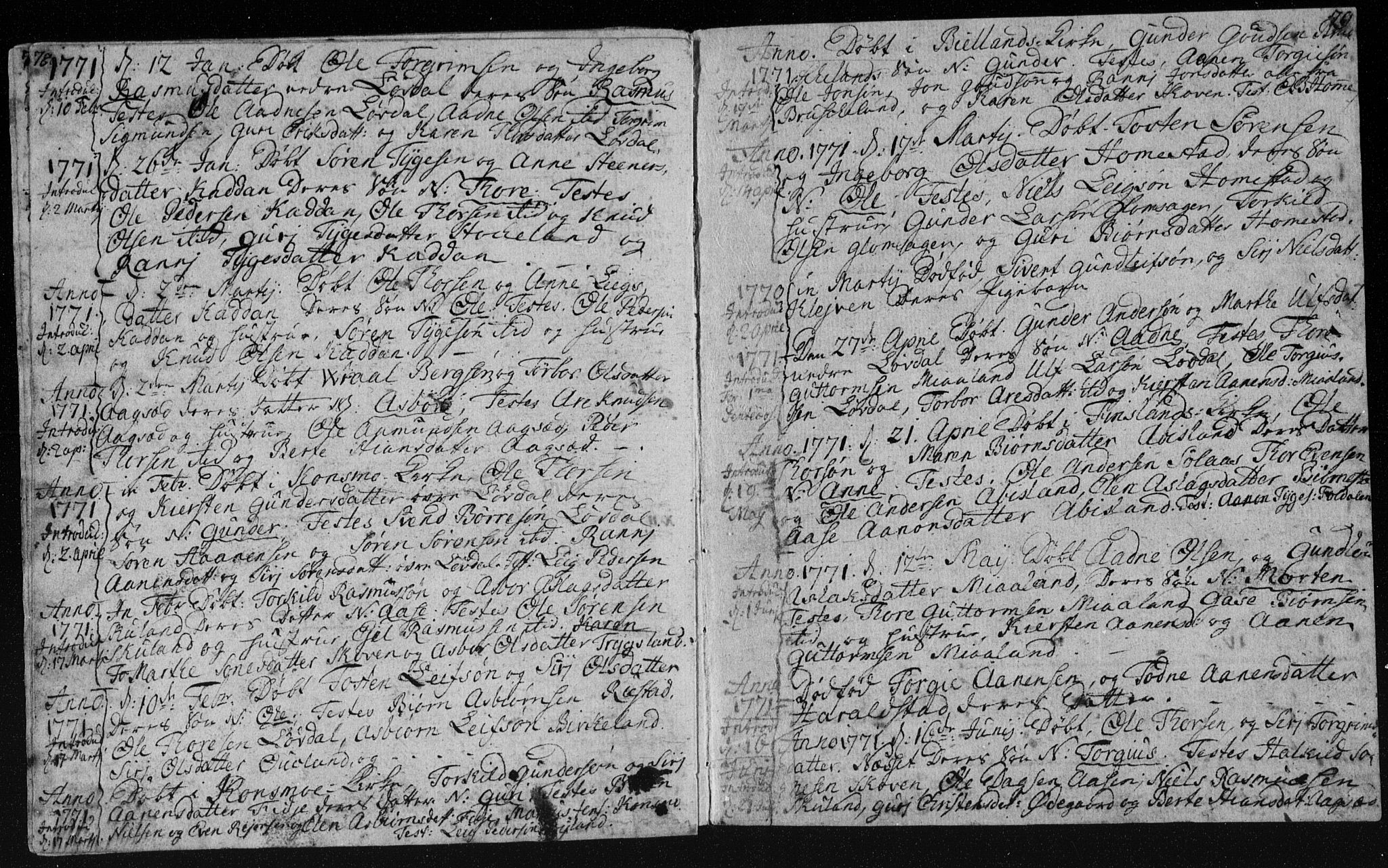 Holum sokneprestkontor, AV/SAK-1111-0022/F/Fa/Fab/L0003: Parish register (official) no. A 3, 1752-1774, p. 78-79