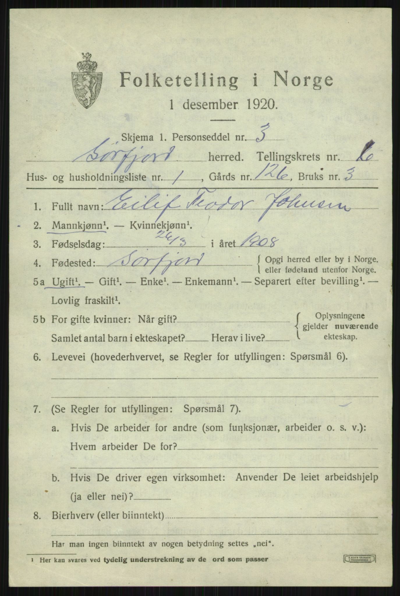 SATØ, 1920 census for Sørfjord, 1920, p. 2206