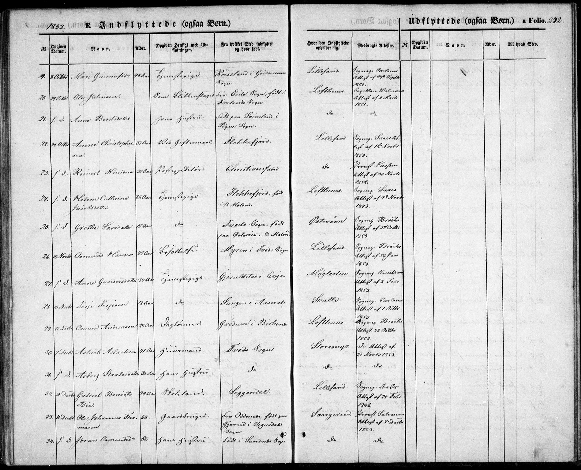 Vestre Moland sokneprestkontor, AV/SAK-1111-0046/F/Fb/Fbb/L0003: Parish register (copy) no. B 3, 1851-1861, p. 272