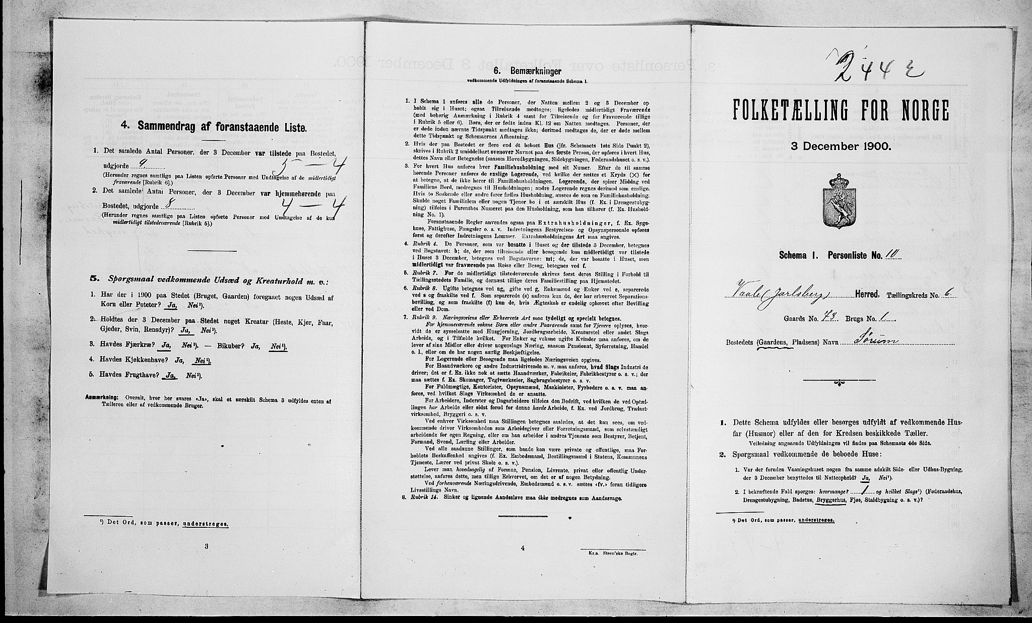 RA, 1900 census for Våle, 1900, p. 715