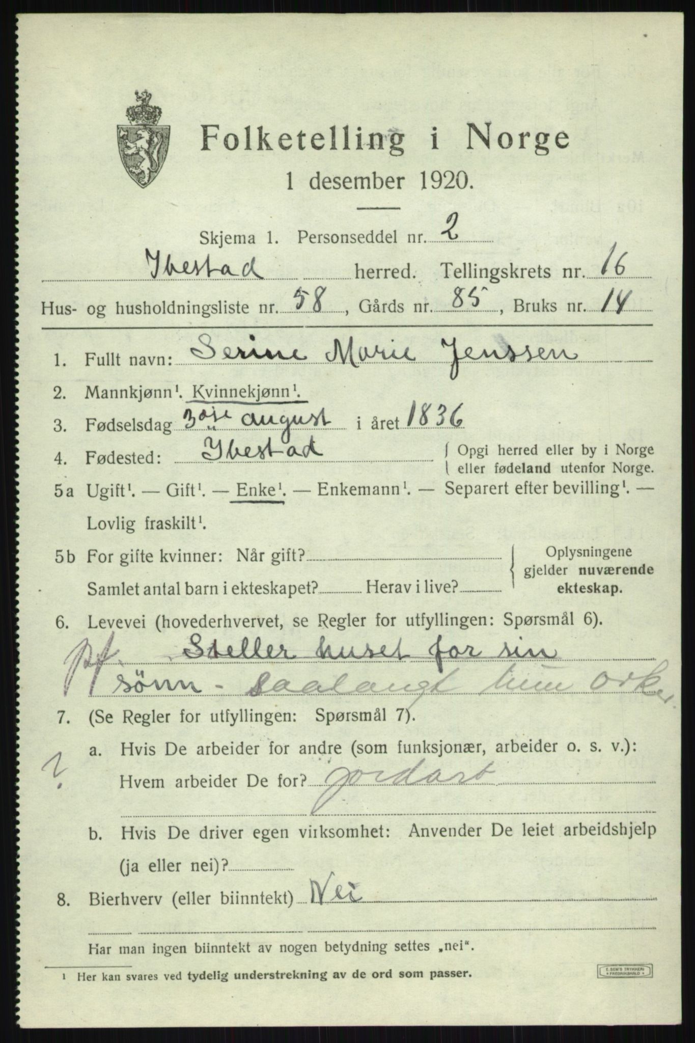 SATØ, 1920 census for Ibestad, 1920, p. 8698