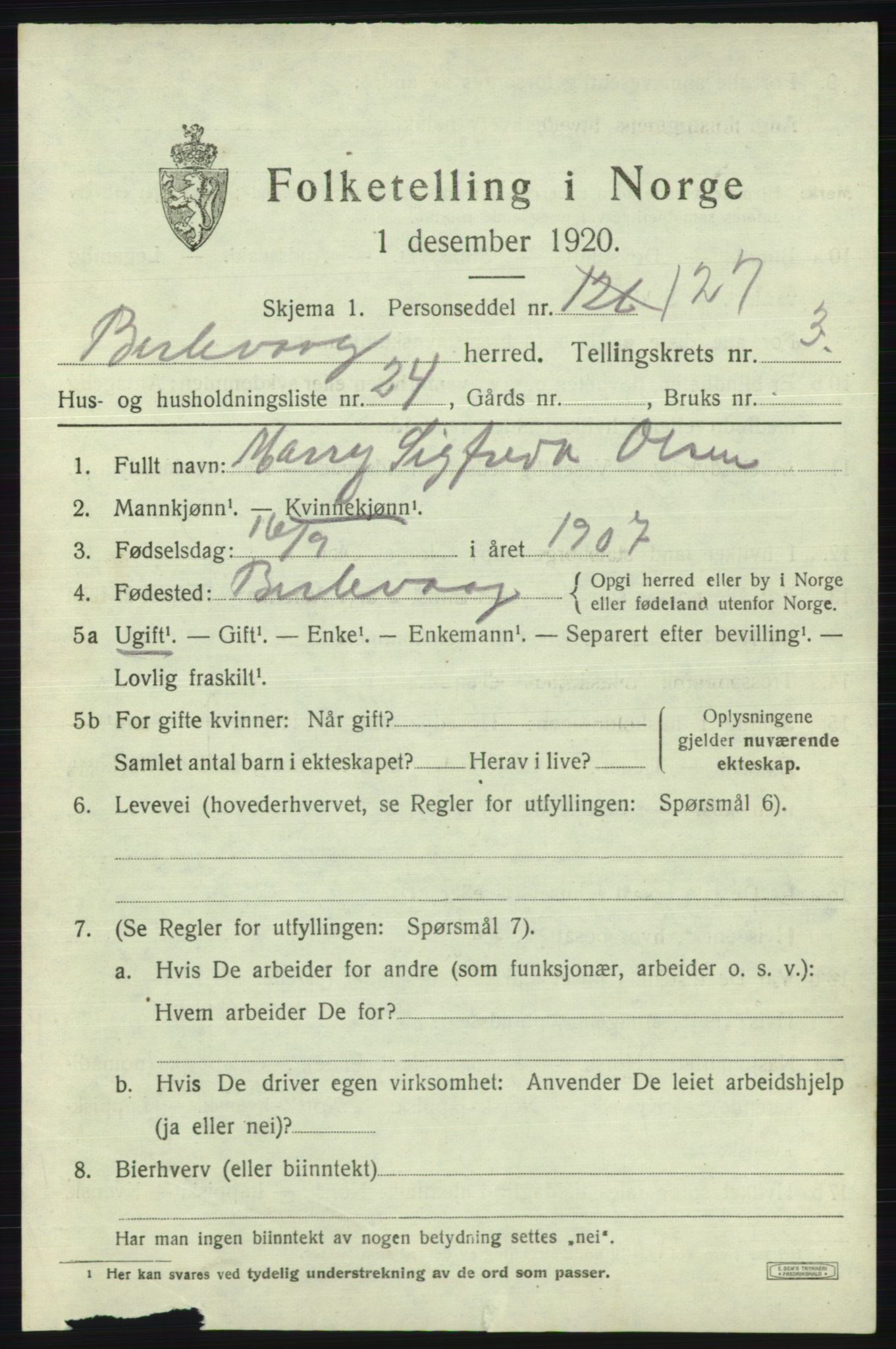 SATØ, 1920 census for Berlevåg, 1920, p. 1781