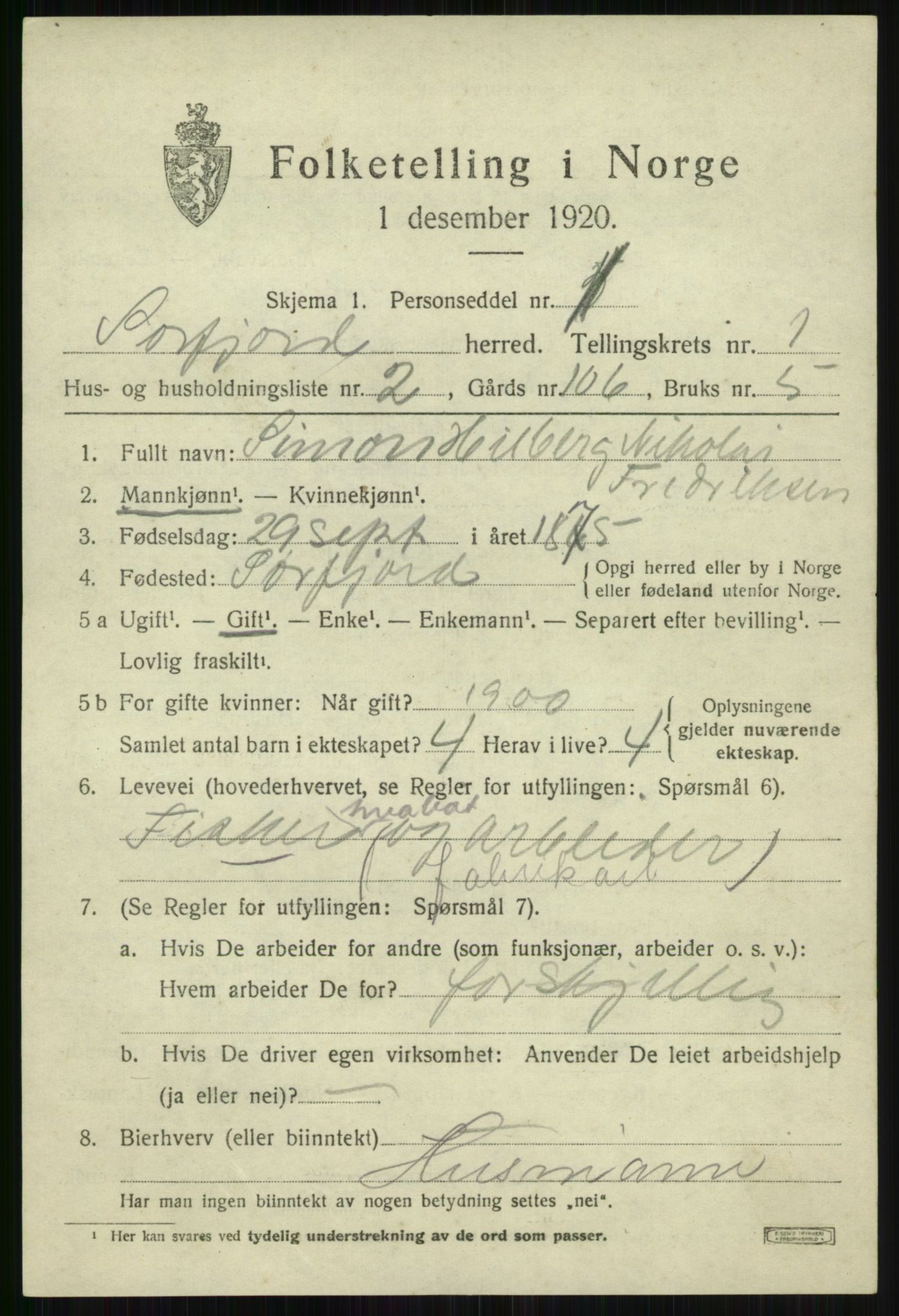 SATØ, 1920 census for Sørfjord, 1920, p. 470