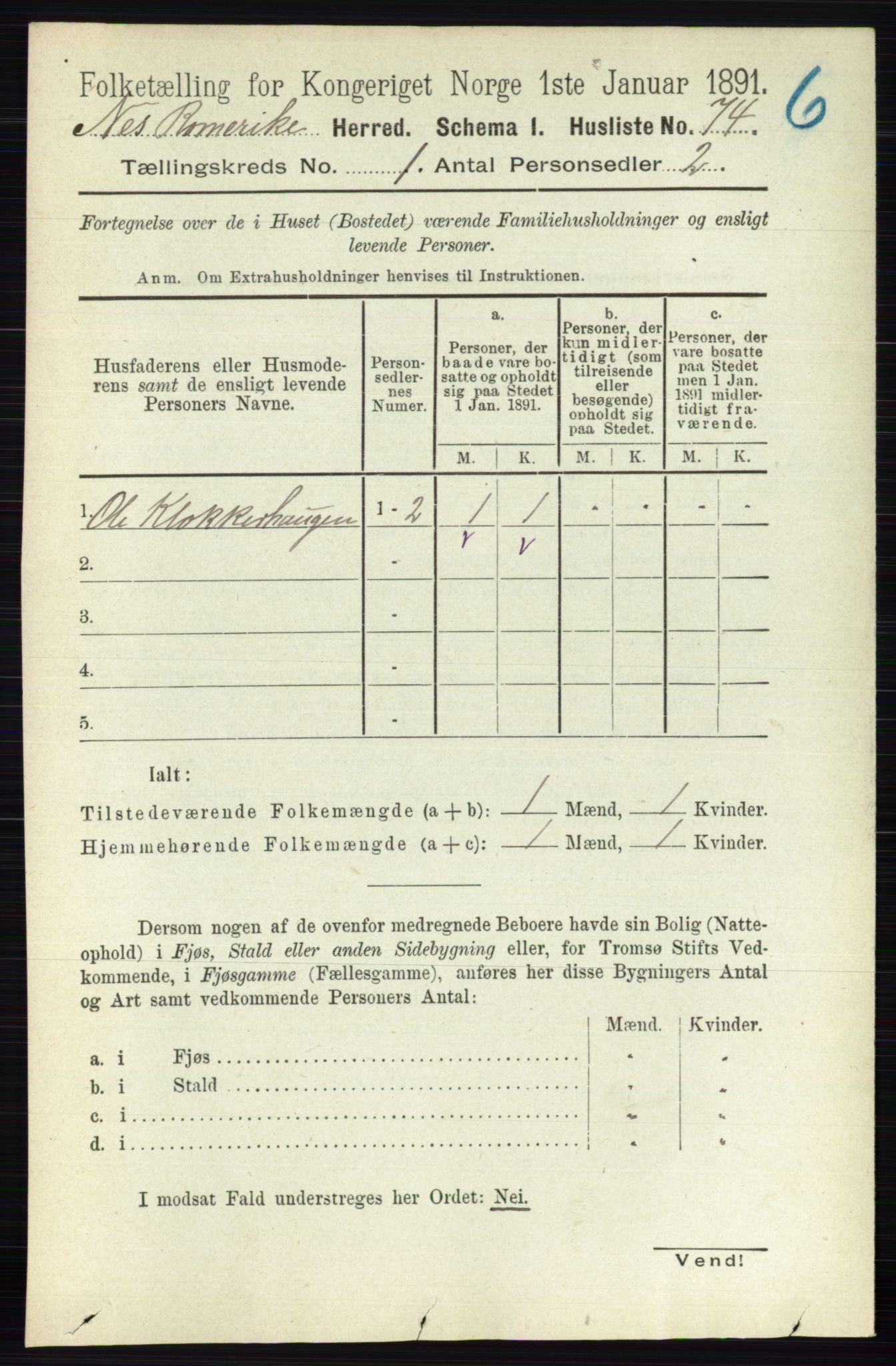 RA, 1891 census for 0236 Nes, 1891, p. 118