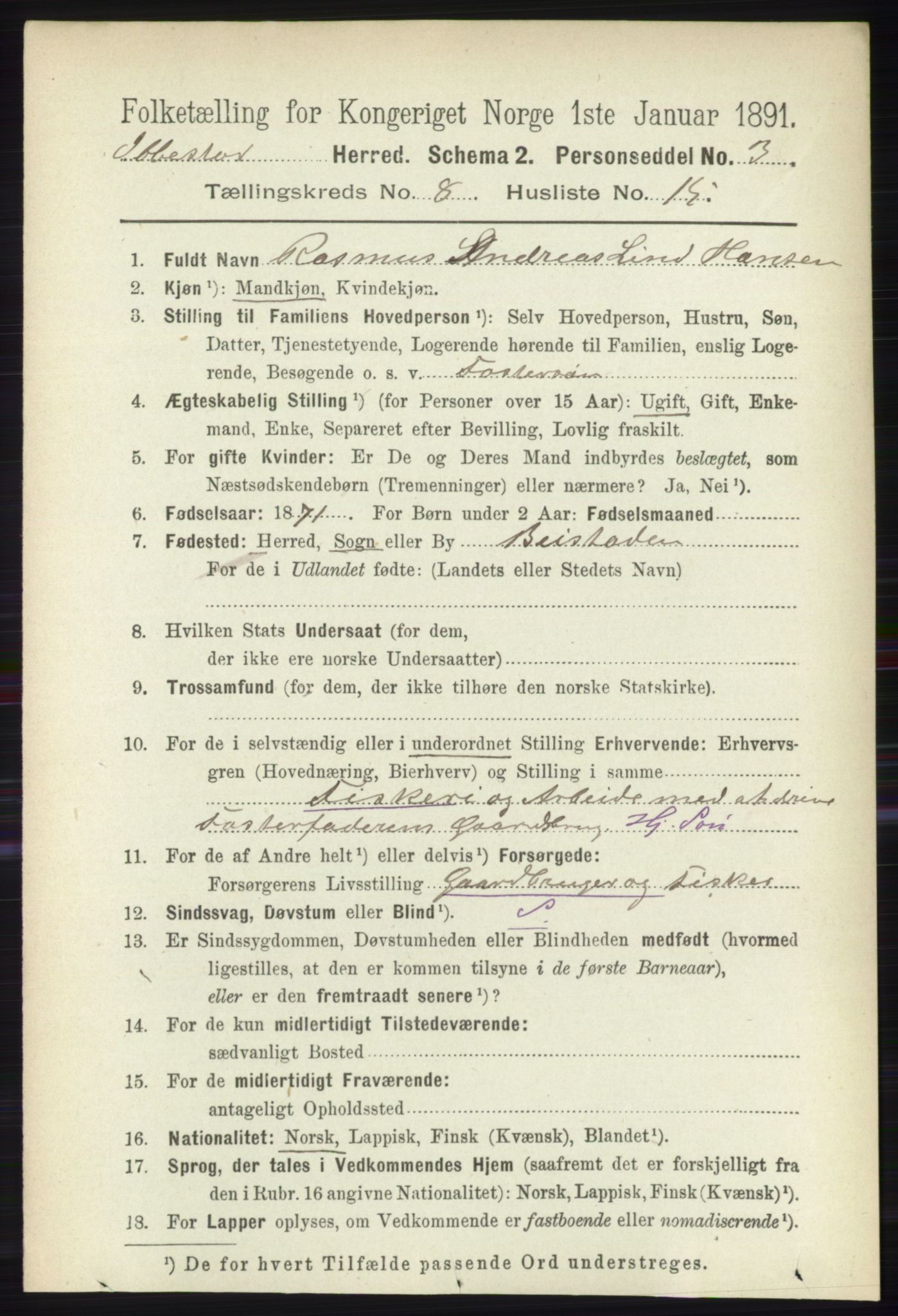 RA, 1891 census for 1917 Ibestad, 1891, p. 5329