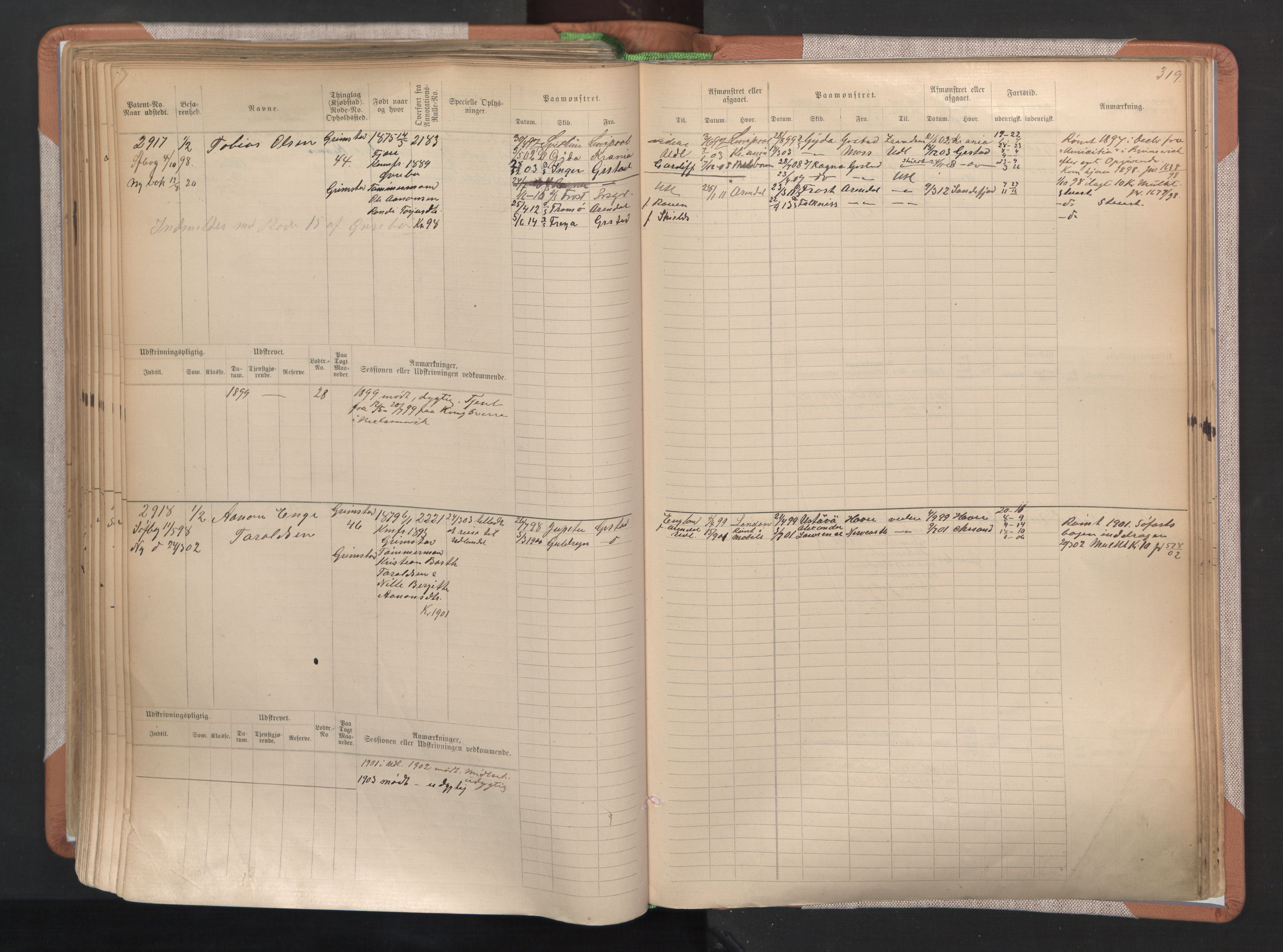 Grimstad mønstringskrets, AV/SAK-2031-0013/F/Fb/L0004: Hovedrulle A nr 2277-3042, F-7, 1889-1940, p. 327