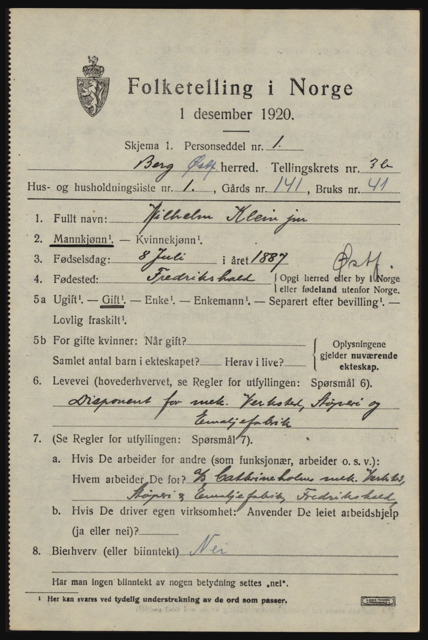 SAO, 1920 census for Berg, 1920, p. 5969