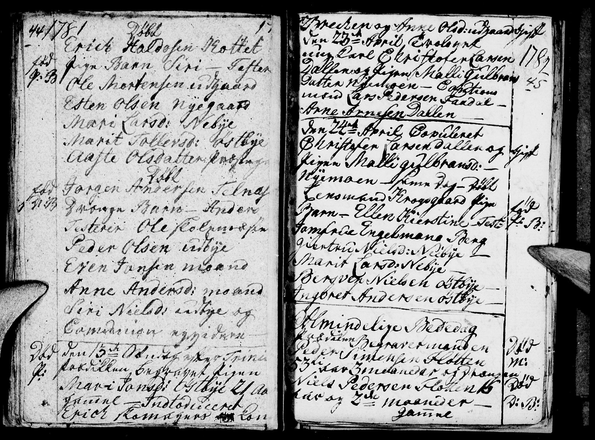 Tynset prestekontor, SAH/PREST-058/H/Ha/Haa/L0012: Parish register (official) no. 12, 1780-1784, p. 44-45