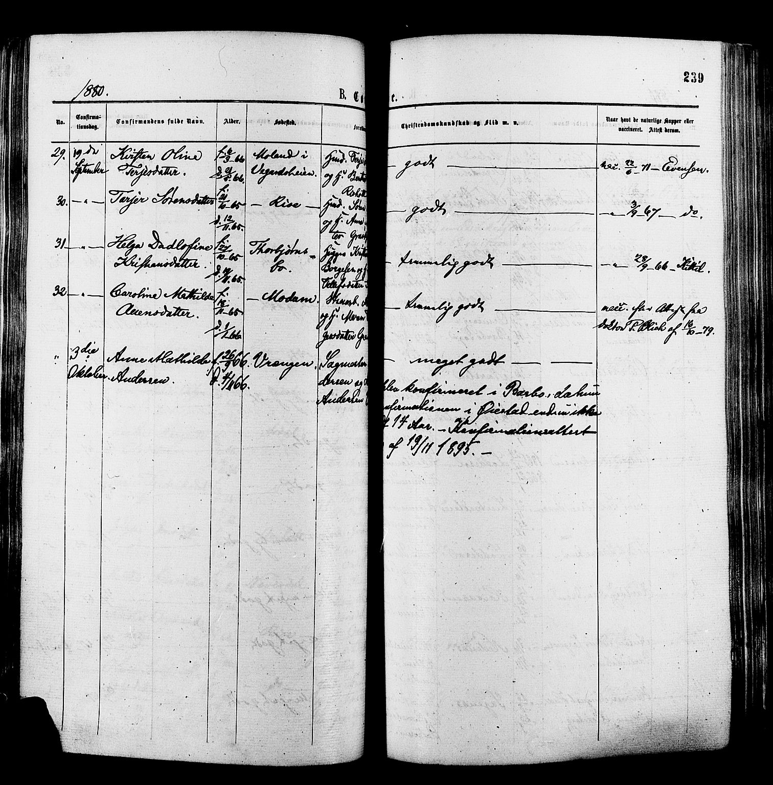 Øyestad sokneprestkontor, AV/SAK-1111-0049/F/Fa/L0016: Parish register (official) no. A 16, 1874-1886, p. 239