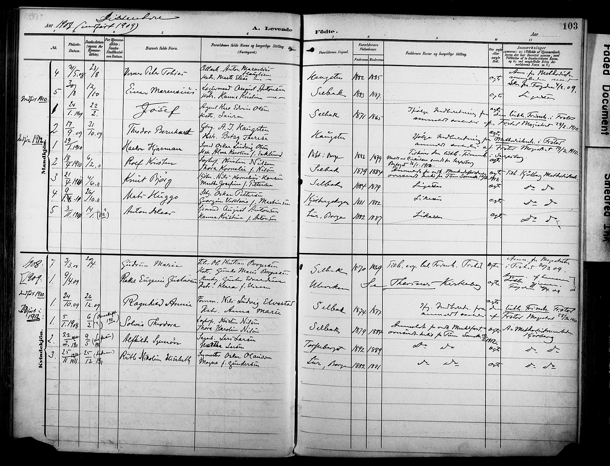 Borge prestekontor Kirkebøker, AV/SAO-A-10903/F/Fa/L0009: Parish register (official) no. I 9, 1902-1911, p. 103