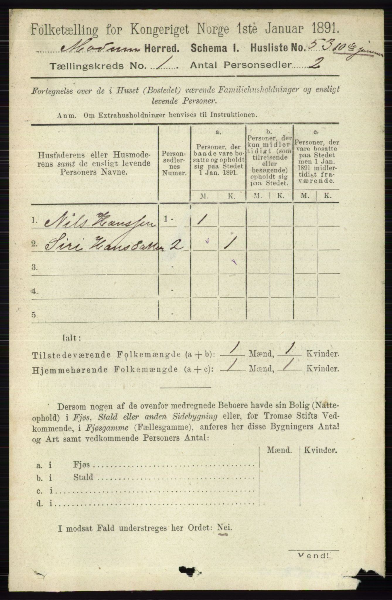 RA, 1891 census for 0623 Modum, 1891, p. 122