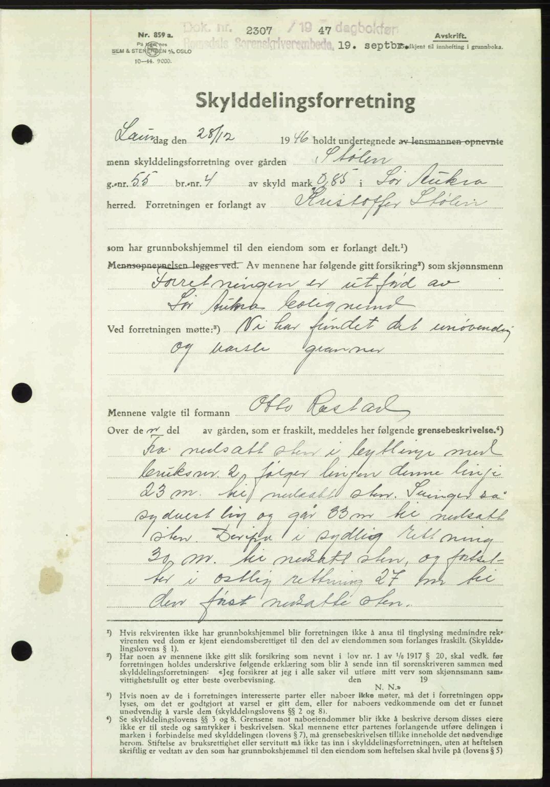 Romsdal sorenskriveri, SAT/A-4149/1/2/2C: Mortgage book no. A24, 1947-1947, Diary no: : 2307/1947