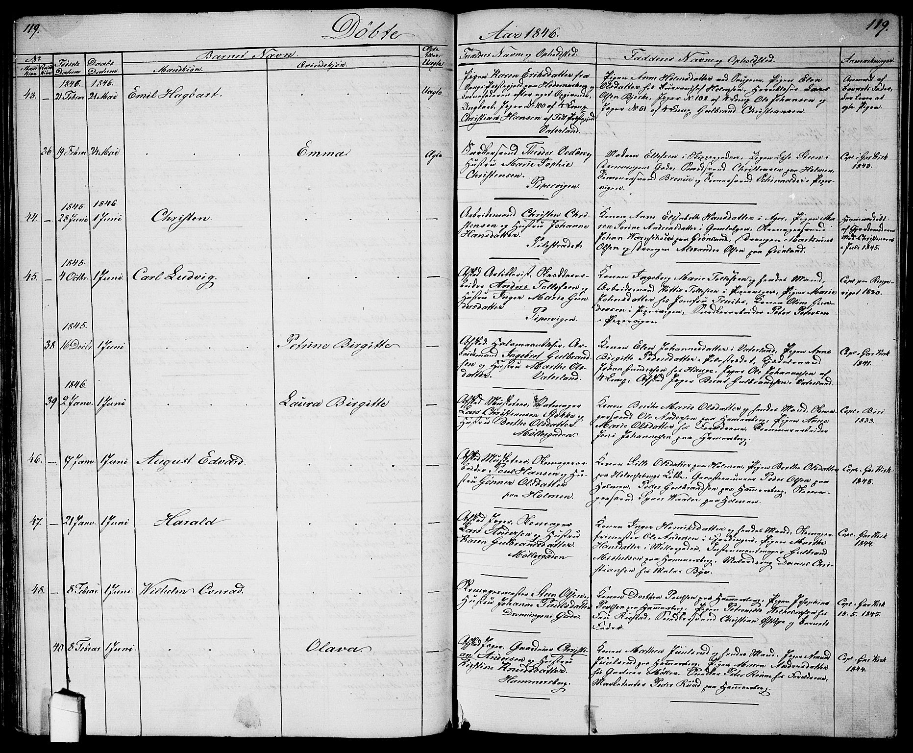 Garnisonsmenigheten Kirkebøker, SAO/A-10846/G/Ga/L0005: Parish register (copy) no. 5, 1841-1860, p. 119b