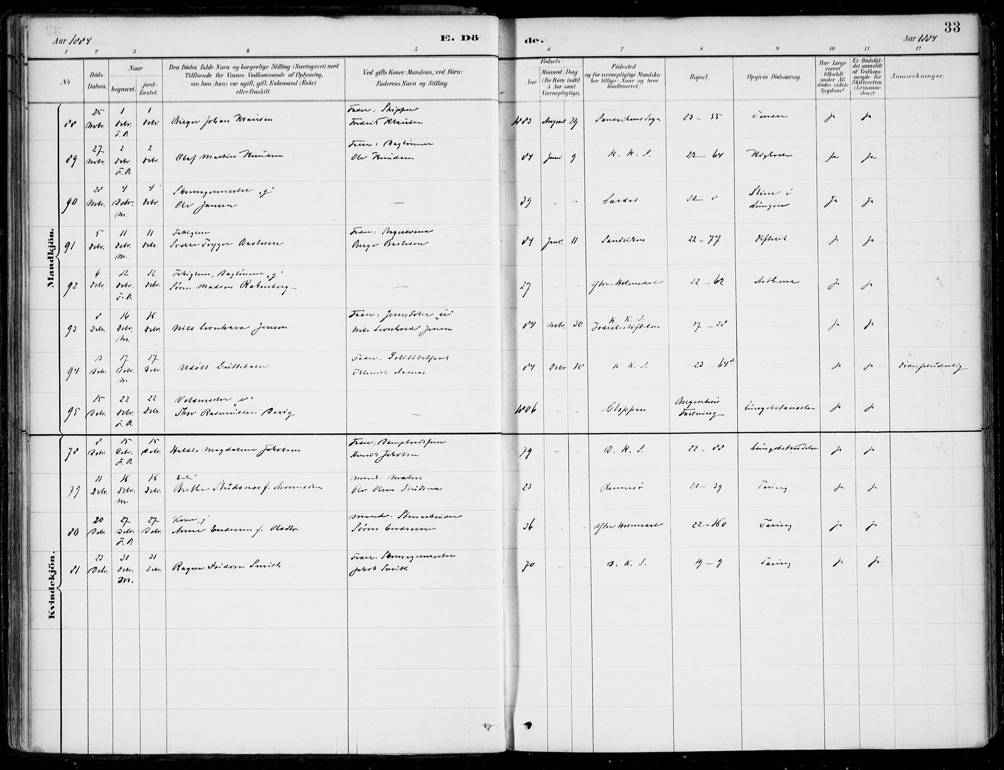 Korskirken sokneprestembete, SAB/A-76101/H/Hab: Parish register (copy) no. E 4, 1884-1910, p. 33