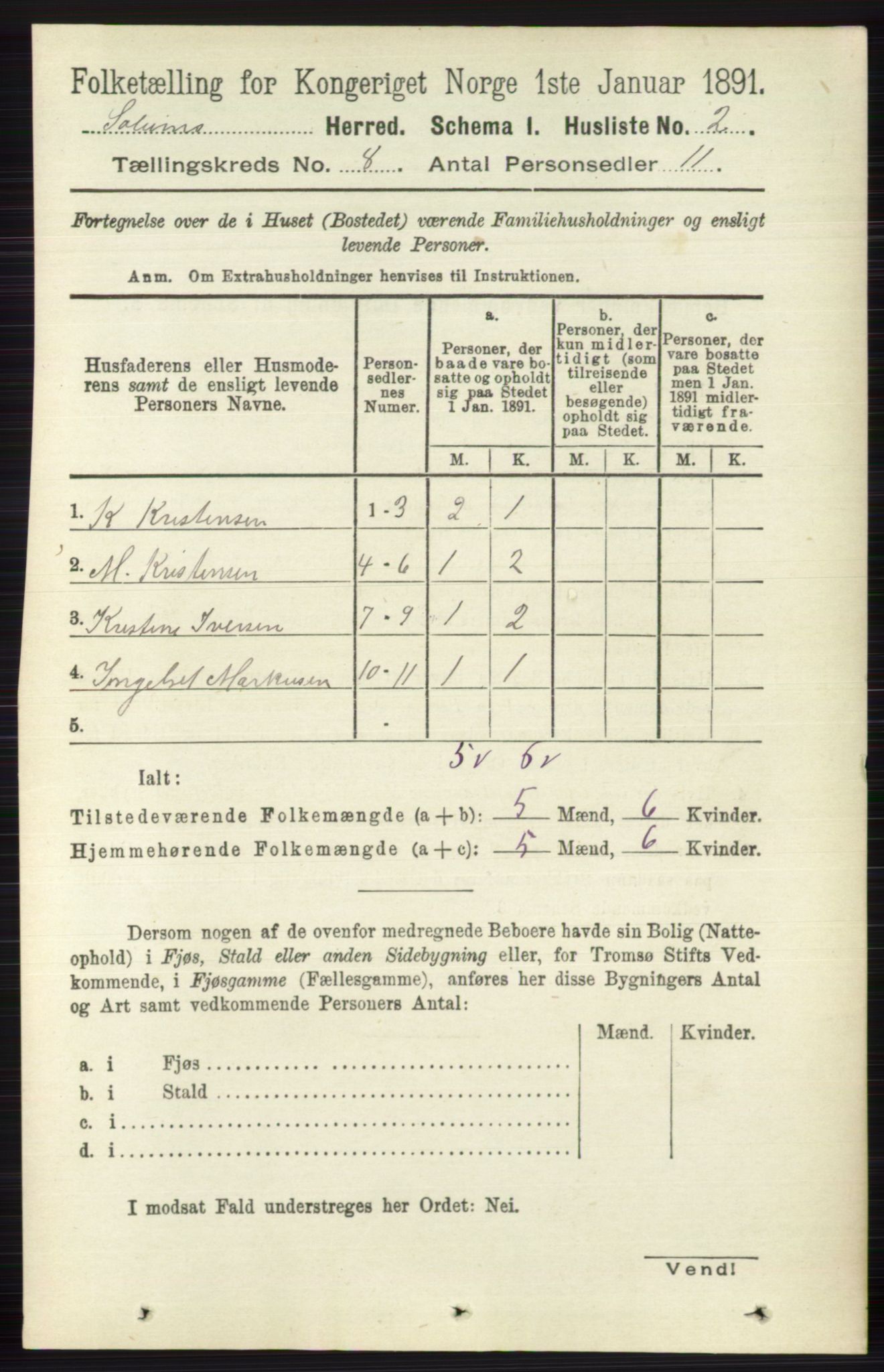 RA, 1891 census for 0818 Solum, 1891, p. 4029