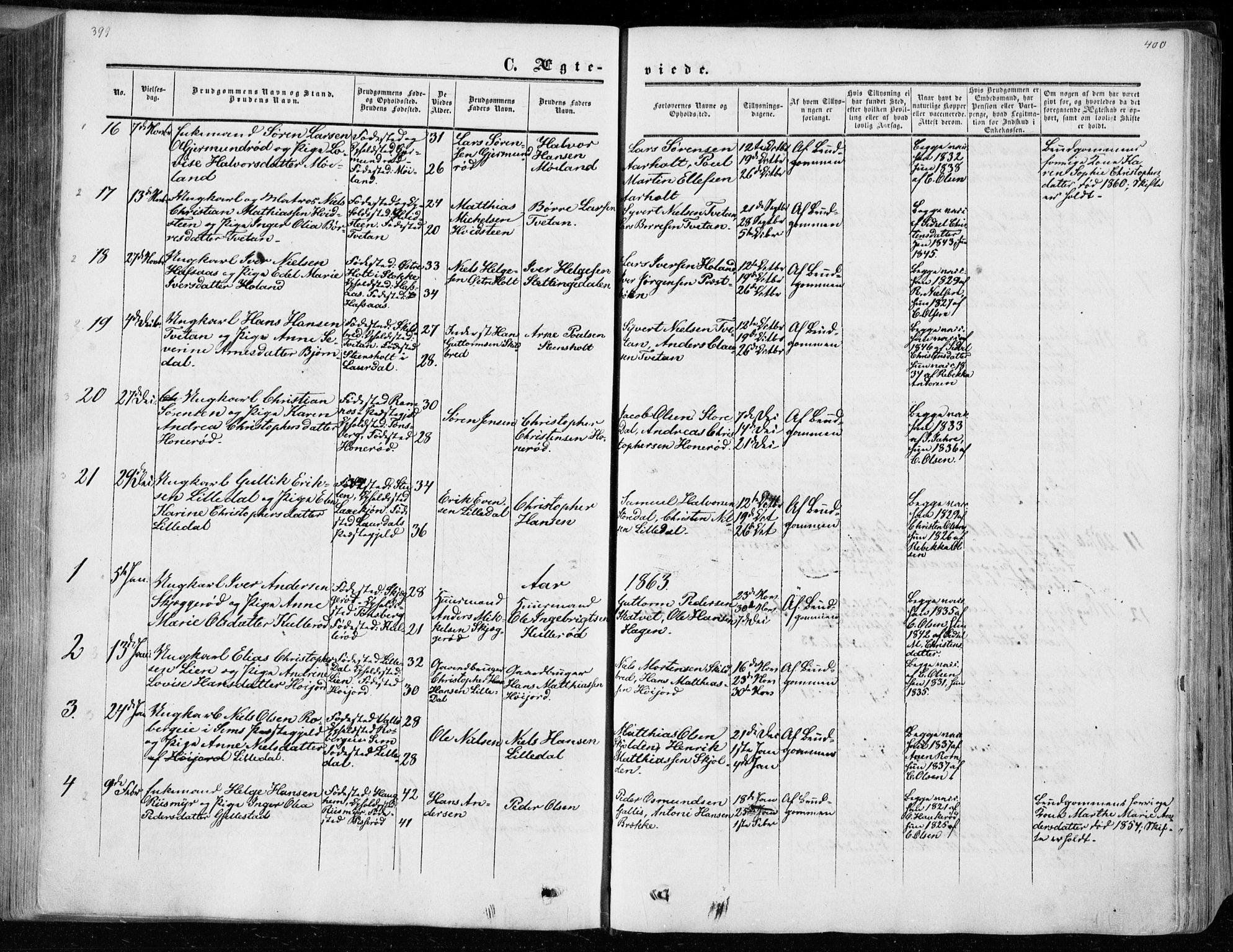 Andebu kirkebøker, SAKO/A-336/F/Fa/L0005: Parish register (official) no. 5, 1857-1870, p. 399-400