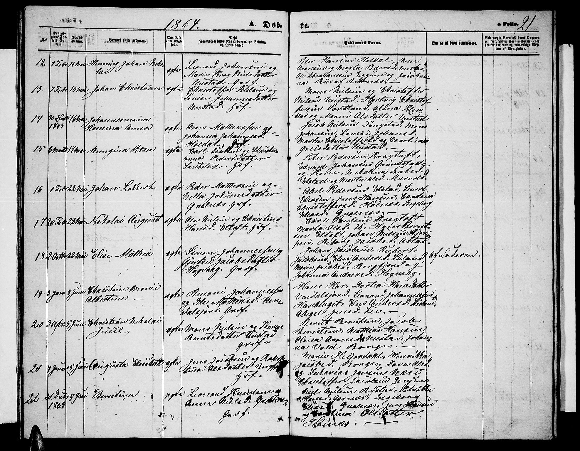 Ministerialprotokoller, klokkerbøker og fødselsregistre - Nordland, AV/SAT-A-1459/880/L1140: Parish register (copy) no. 880C02, 1861-1875, p. 21