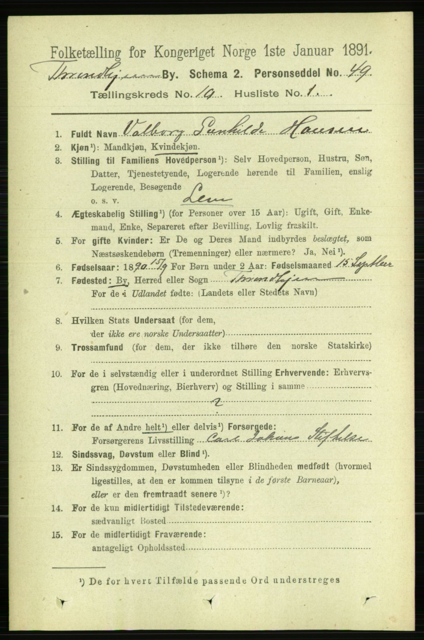 RA, 1891 census for 1601 Trondheim, 1891, p. 8377