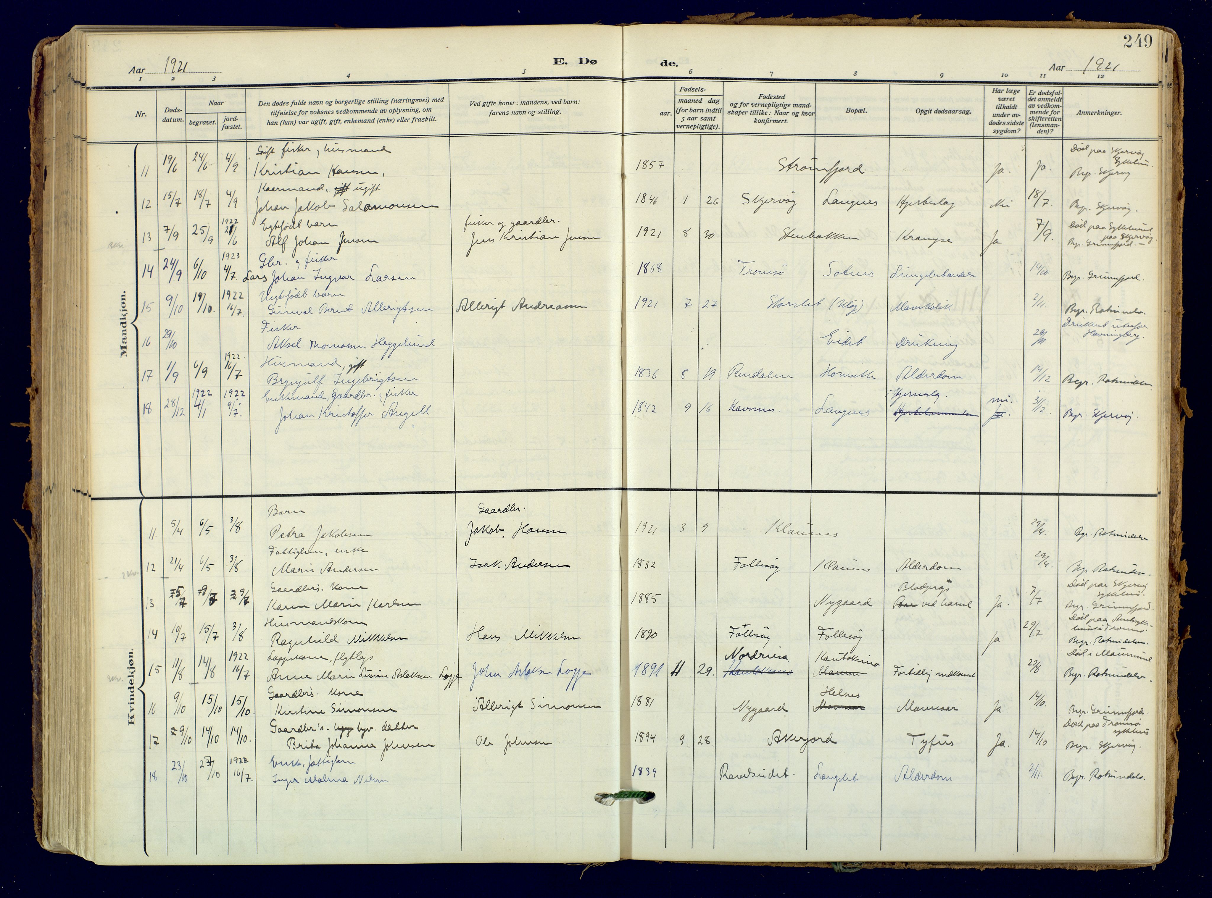 Skjervøy sokneprestkontor, SATØ/S-1300/H/Ha/Haa: Parish register (official) no. 18, 1910-1926, p. 249