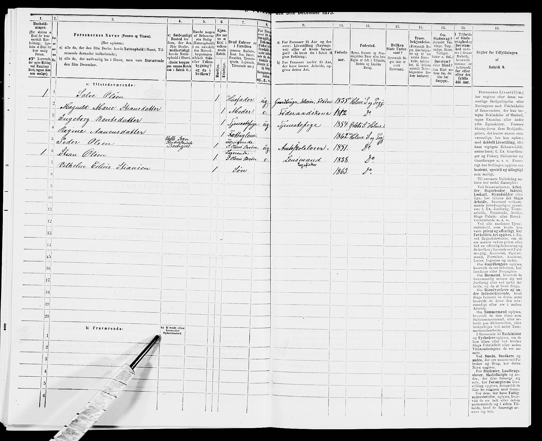 SAK, 1875 census for 1020P Holum, 1875, p. 360